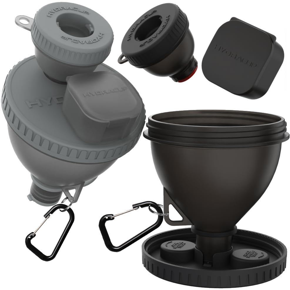 6-Piece Portable Funnel System for Protein Shakers & Water Bottles - Large/Small Detachable Funnels with Pill Organizer | Perfect for Gym, Travel & Daily Supplement Storage by Hydra Cup ProStand