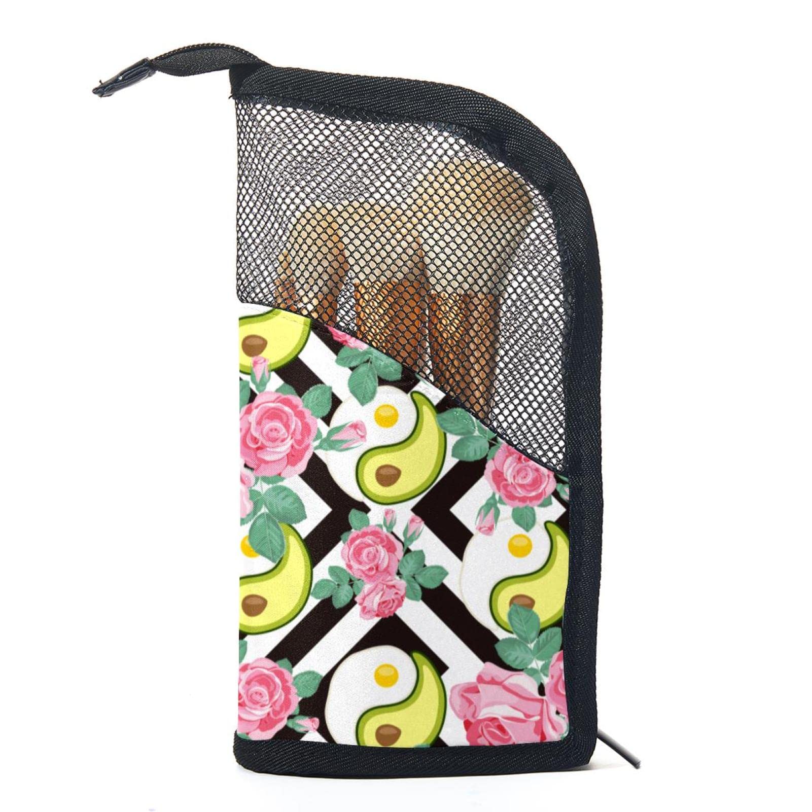 Premium Makeup Brush Organizer Bag with 12 Slots - Yin Yang Avocado Egg Rose Design, Portable Cosmetic Brush Holder Case for Travel & Home Storage (Perfect for Makeup Artists & Beauty Enthusiasts)