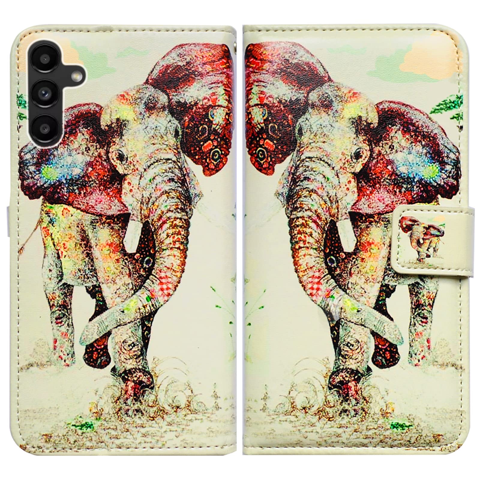Premium Elephant Pattern Leather Flip Wallet Case with Card Slot & Kickstand for Samsung Galaxy A13 5G (2021) - Stylish Protection for Everyday Use