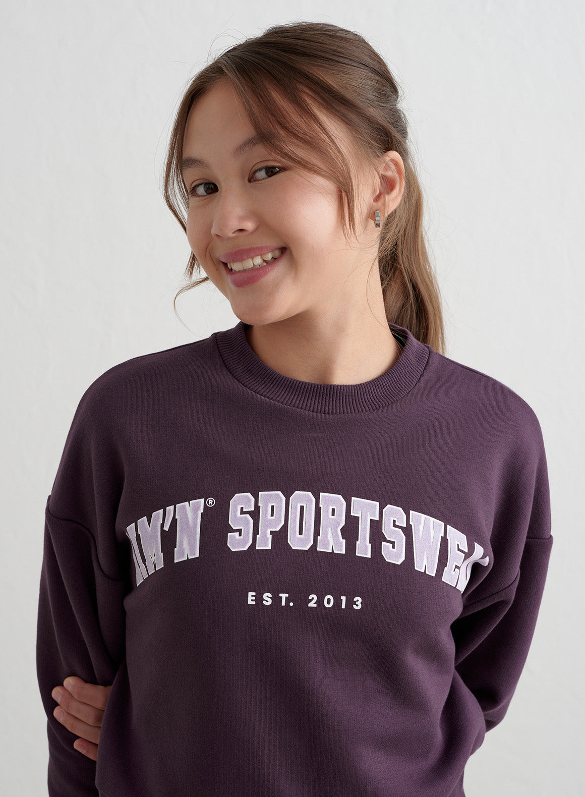 Midnight Plum Young Varsity Sweatshirt | Trendy Pullover for Teens & College Students | Perfect for School, Sports & Casual Wear