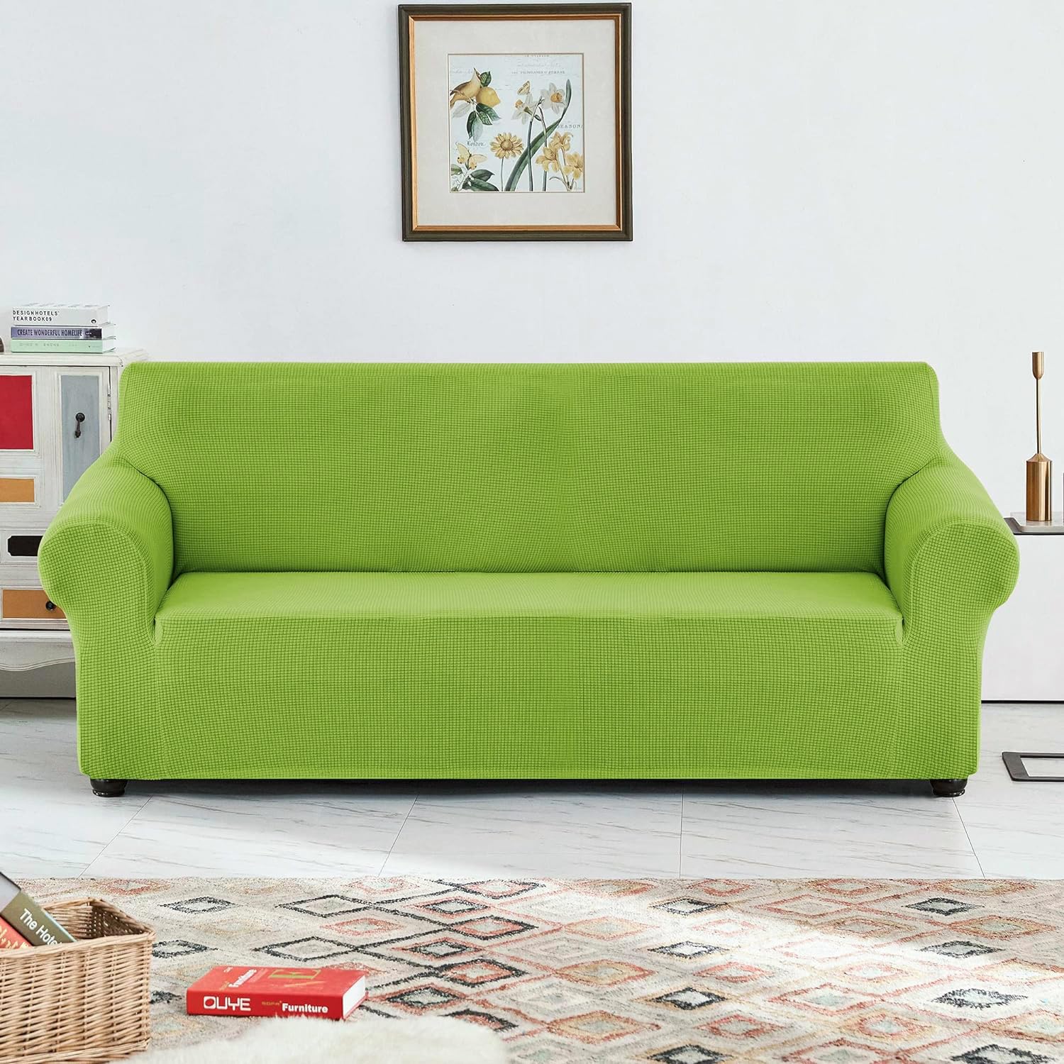Stretch Sofa Slipcover - Waterproof Couch Cover with Elastic Bottom, Soft Furniture Protector for Kids & Pets (Green, Size S) - Perfect for Living Room, Family Room & Pet-Friendly Homes
