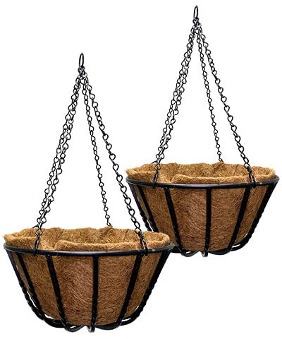 Gardman Blacksmith Hanging Baskets with Coco Liners - 16 Inch Diameter, Set of 2 - Perfect for Patio, Garden, and Outdoor Decor
