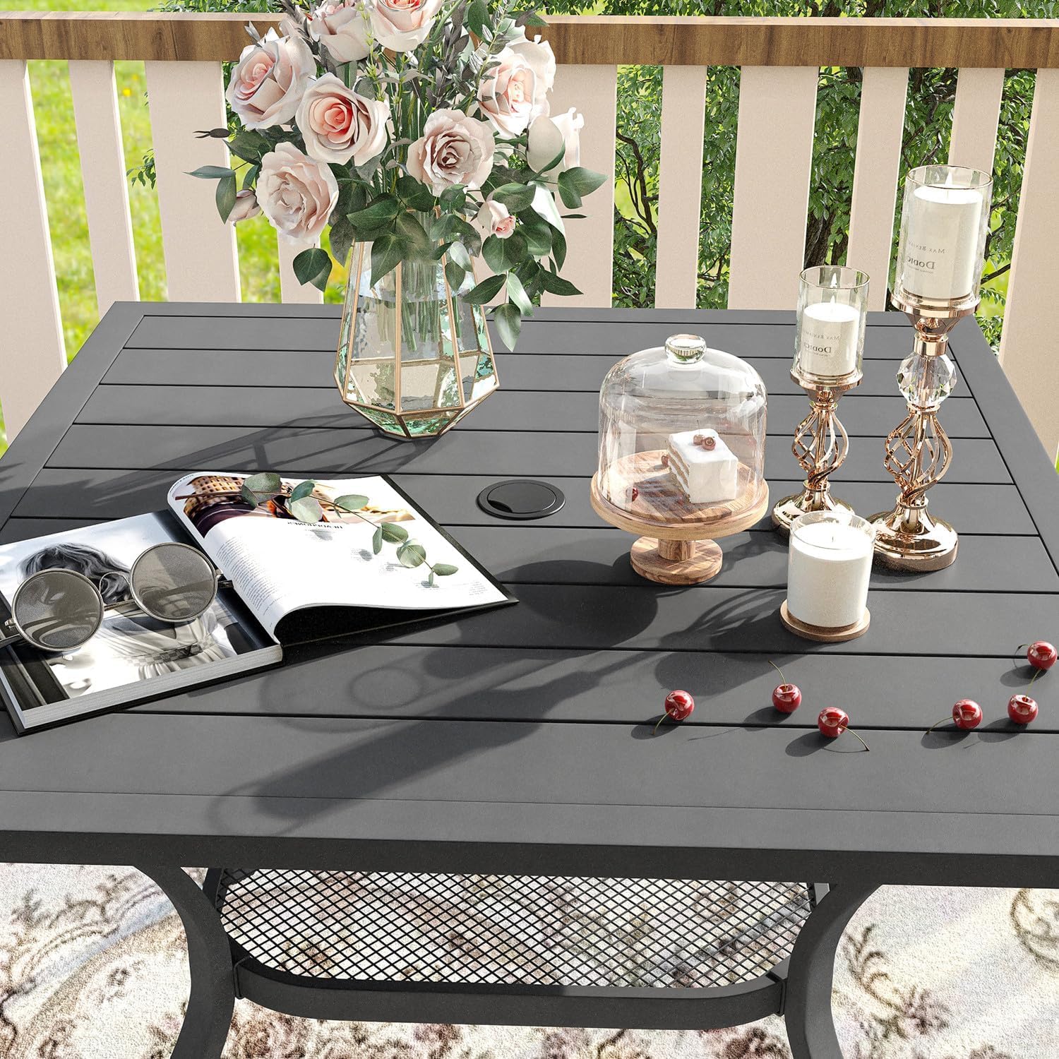 VICLLAX 5-Piece Outdoor Patio Dining Set with Square Table & 4 Stackable Sling Chairs - Grey Weather-Resistant Furniture for Backyard, Garden, Poolside & Deck - Perfect for Outdoor Entertaining & Relaxation