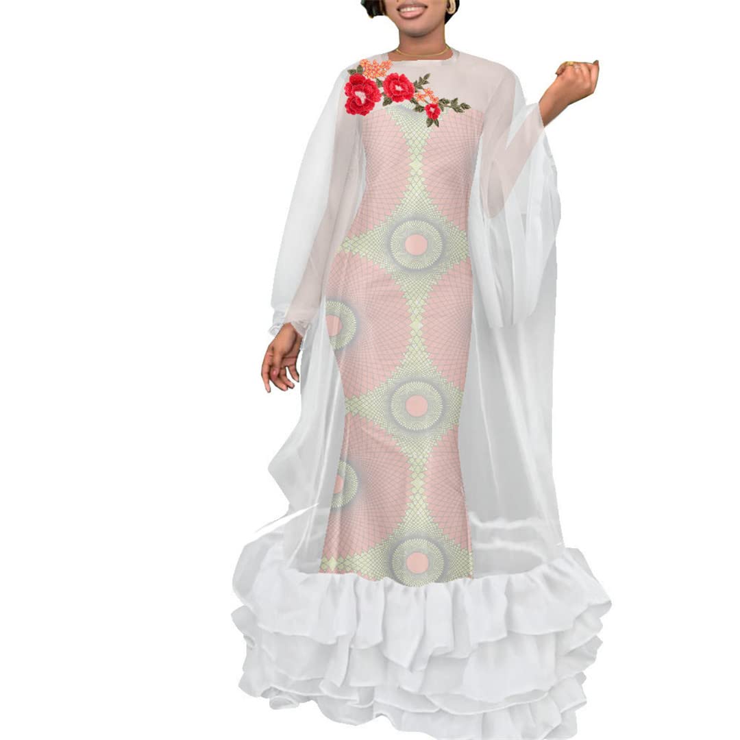Elegant African Print Long Dress for Women - Stylish Applique Church Dress in 4XL Size 1404 | Perfect for Church Events, Weddings & Special Occasions