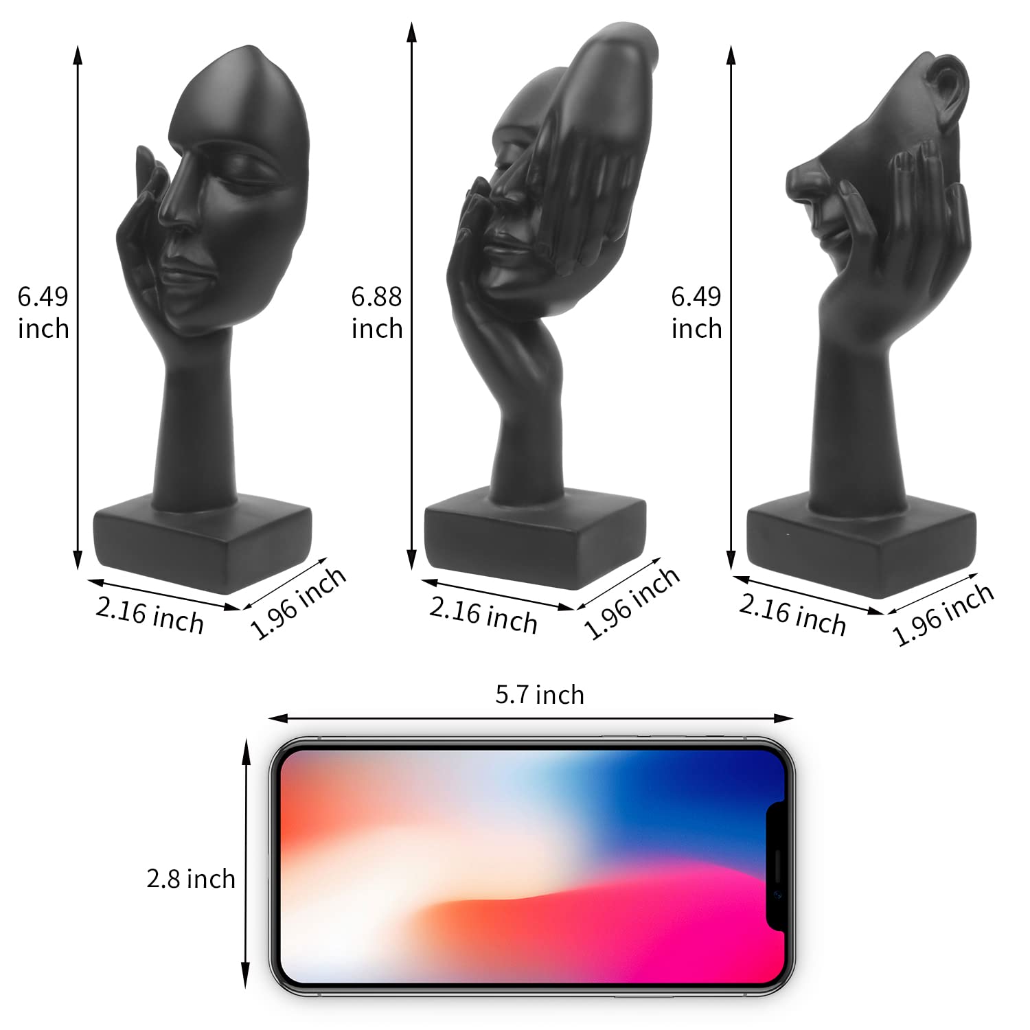 3 Pcs Thinker Statue - Modern Resin Sculpture Figurines for Home Office Decor, Bookshelf & Desktop Display - Collectible Black Art Statue for Living Room, Study & Gift Giving