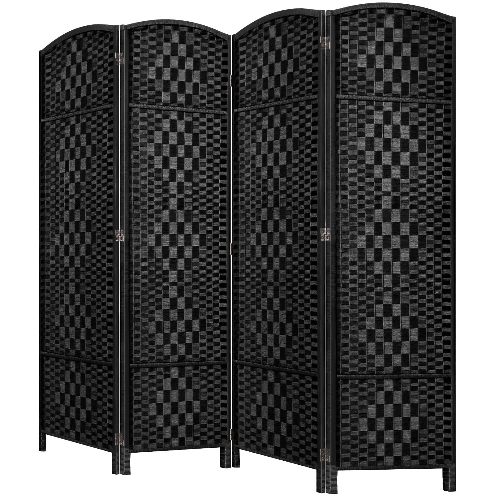 4-Panel Folding Room Divider Privacy Screen - 6ft Tall, 16in Wide Temporary Wall Partition for Home & Office - Black Space Separation Panel for Bedroom, Living Room, or Workspace