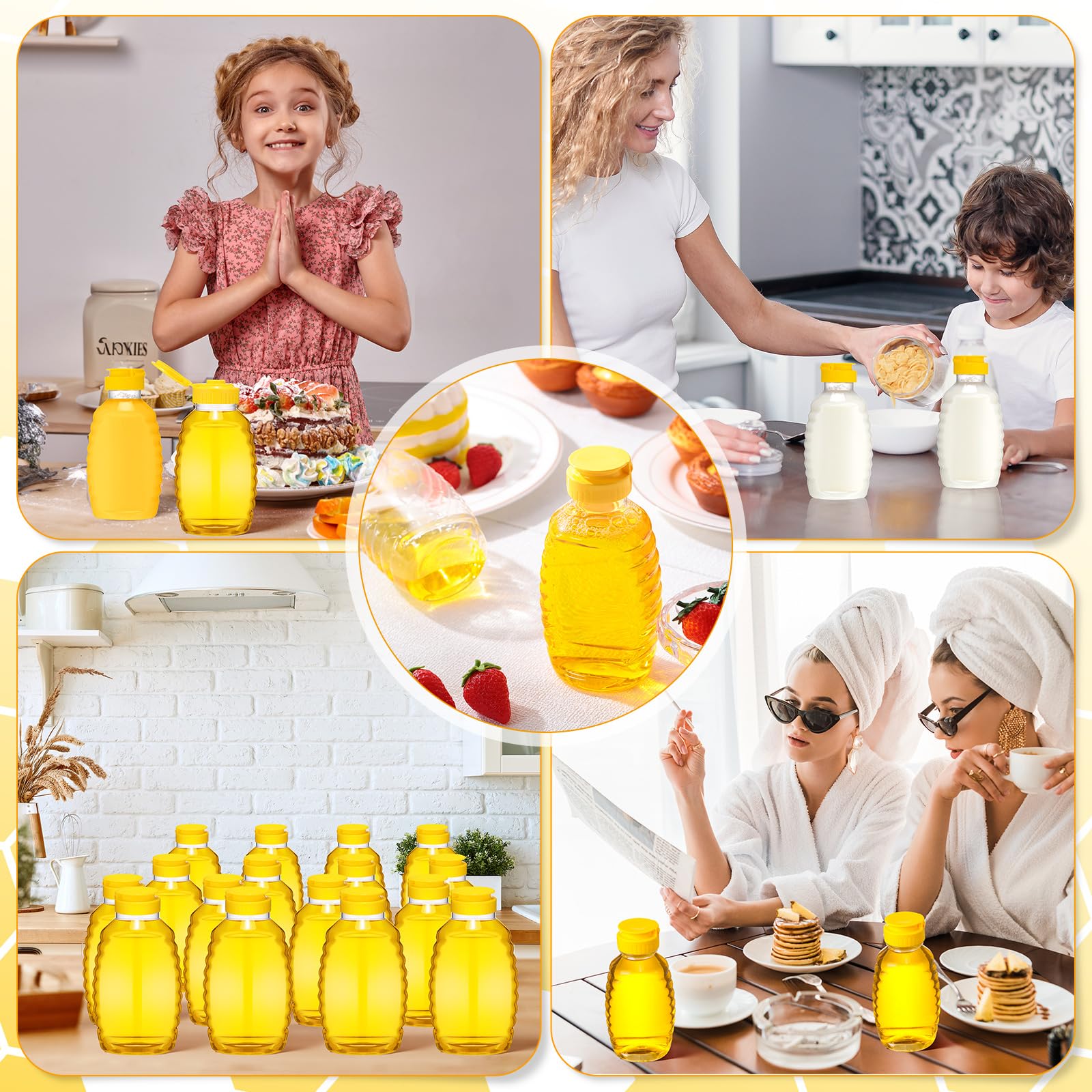 120 Pcs Clear Plastic Honey Bottles 16 Oz with Lids - Empty Squeeze Bear Jars for Easy Honey Storage & Dispensing - Perfect for Home Kitchen, DIY Gifts, Beekeeping & Farmers Market