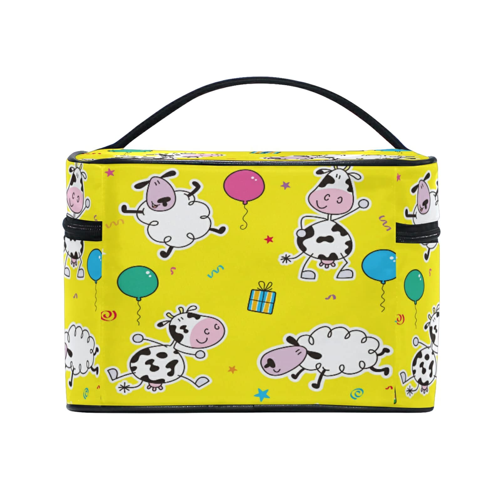 Adorable Cow & Sheep Print Makeup Bag for Women - Cute Baby Animal Cosmetic Organizer, Travel Toiletry Case - Perfect for Travel, Gym & Daily Beauty Storage