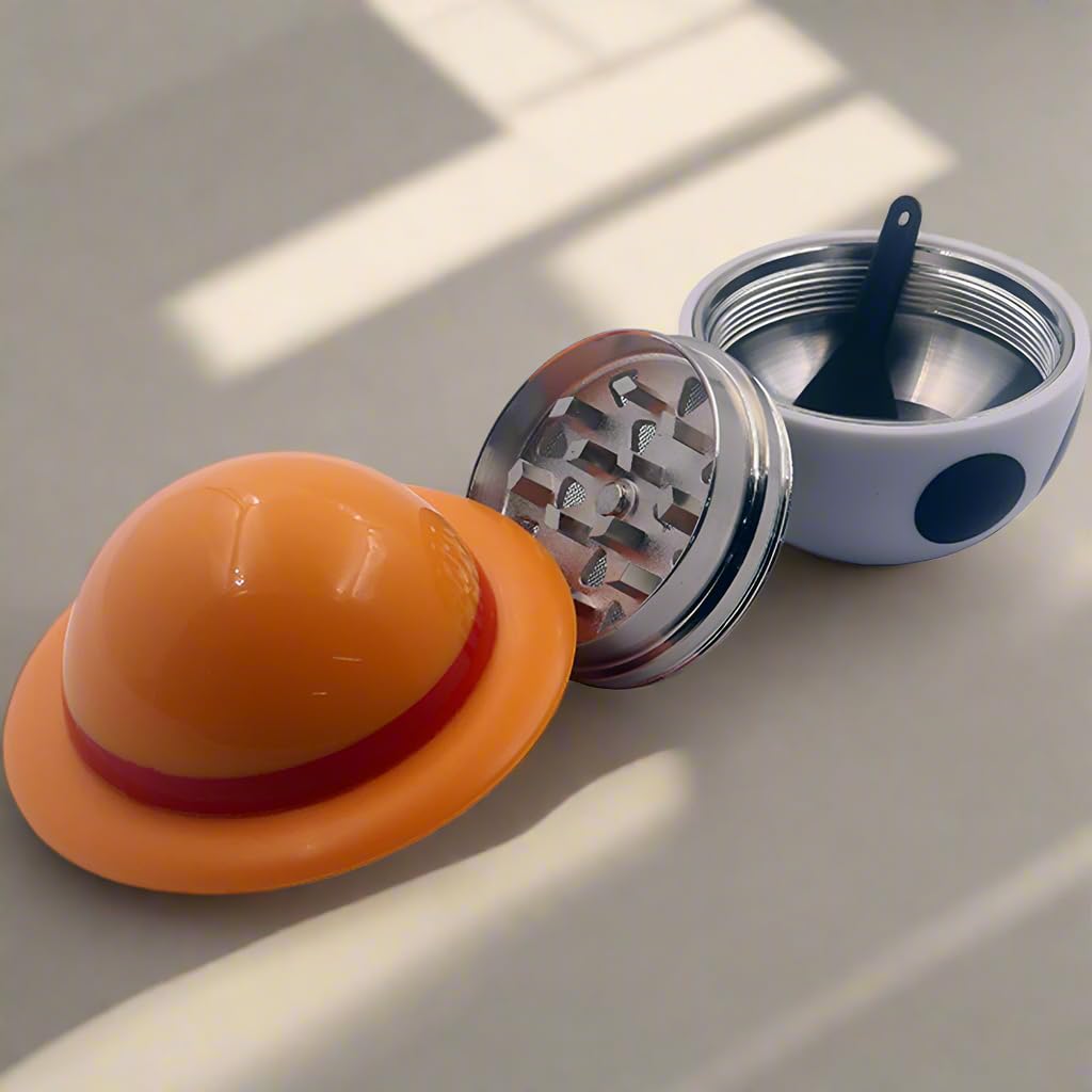 Premium 3-Piece Anime Straw Hat Herb Grinder - Durable Aluminum & Stainless Steel Design with Storage Compartment - Perfect for Home Use, Travel & Gifting