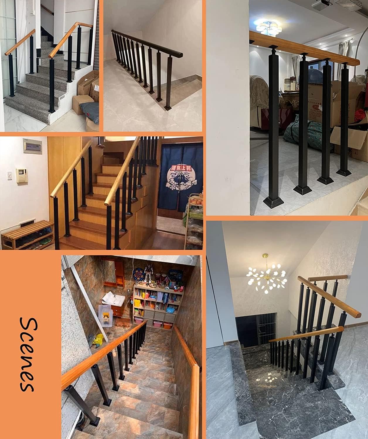 ZEONIK Square Glass Railing Post Clamp - 27 to 43 Inch Adjustable Height for Staircase, Deck & Balcony Railings - Durable Stainless Steel Handrail Bracket for Indoor & Outdoor Use
