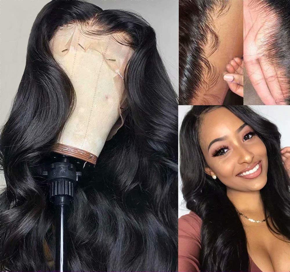 QUINLUX HAIR HD Invisible Body Wave 360 Lace Front Human Hair Wig - Pre Plucked Bleached Knots Brazilian Remy Hair - 16 Inch Long Wavy Glueless Full Lace Wig 150% Density for Women - Perfect for Daily Wear, Parties & Special Occasions
