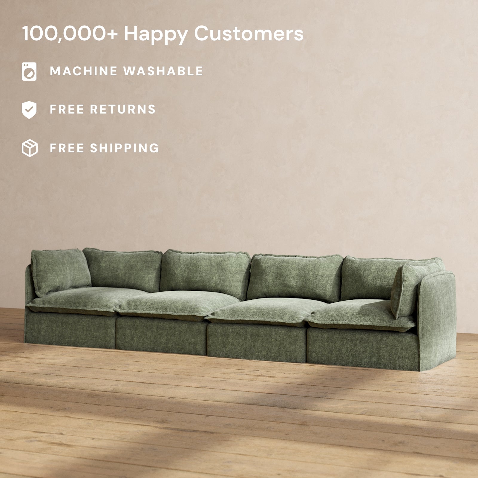 Modular Performance 4-Seater Sofa in Willow Fabric - Comfortable Blend for Living Room, Lounge & Family Room Relaxation