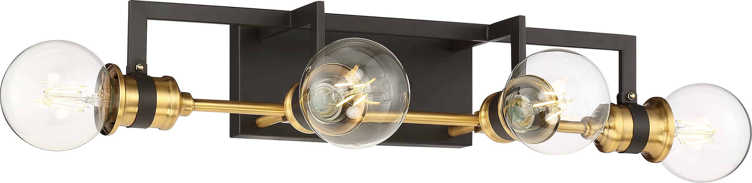 Nuvo 60/6974 Intention Vanity Light Fixture - Warm Brass & Black Finish - 4-Light Bathroom Sconce for Modern & Traditional Home Decor - Perfect for Bedroom, Bathroom, and Dressing Room Lighting