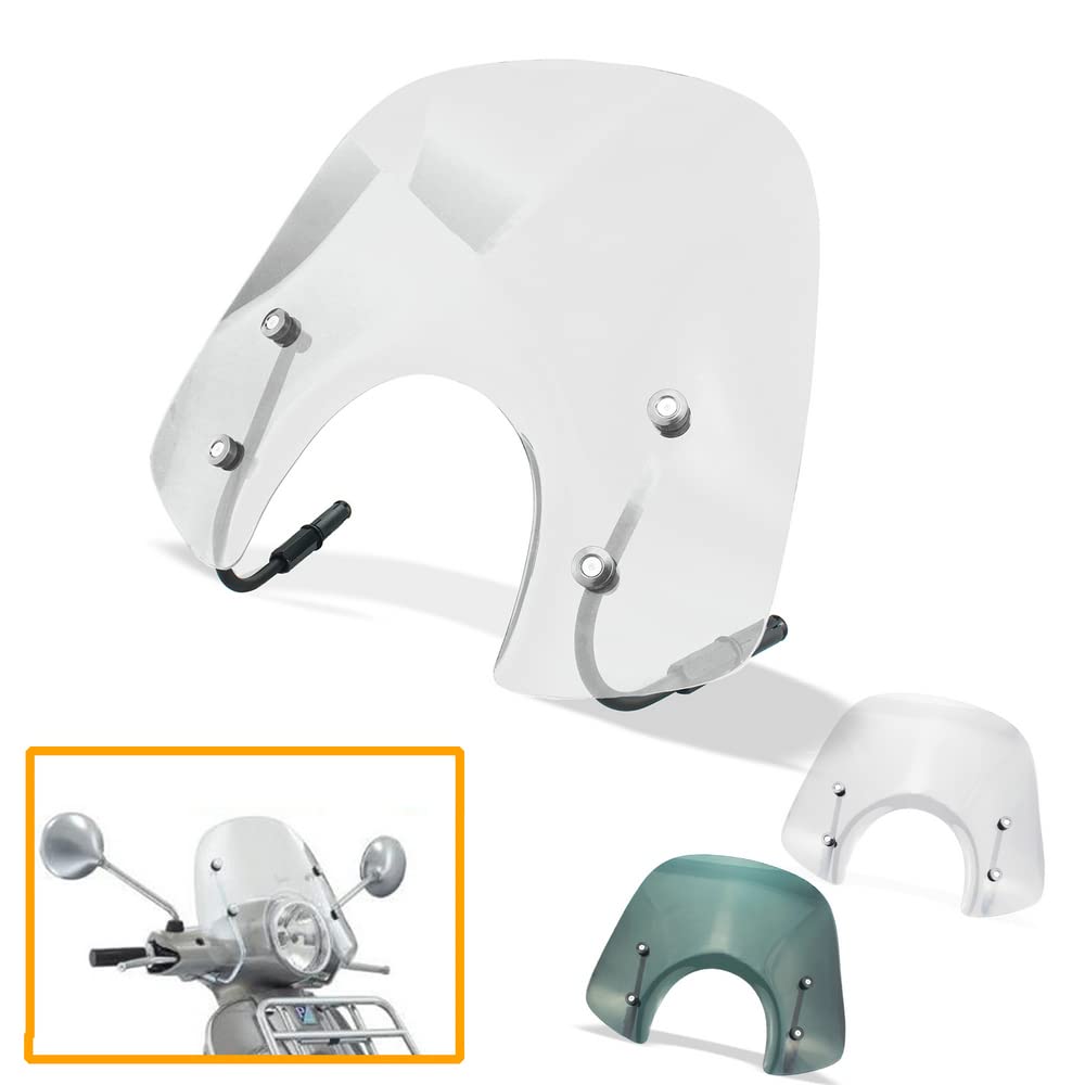 Heinmo Motorcycle Windshield Windscreen for Vespa GTS300 - Scratch Resistant Wind Deflector, White - Perfect for Urban Commuting & Highway Riding