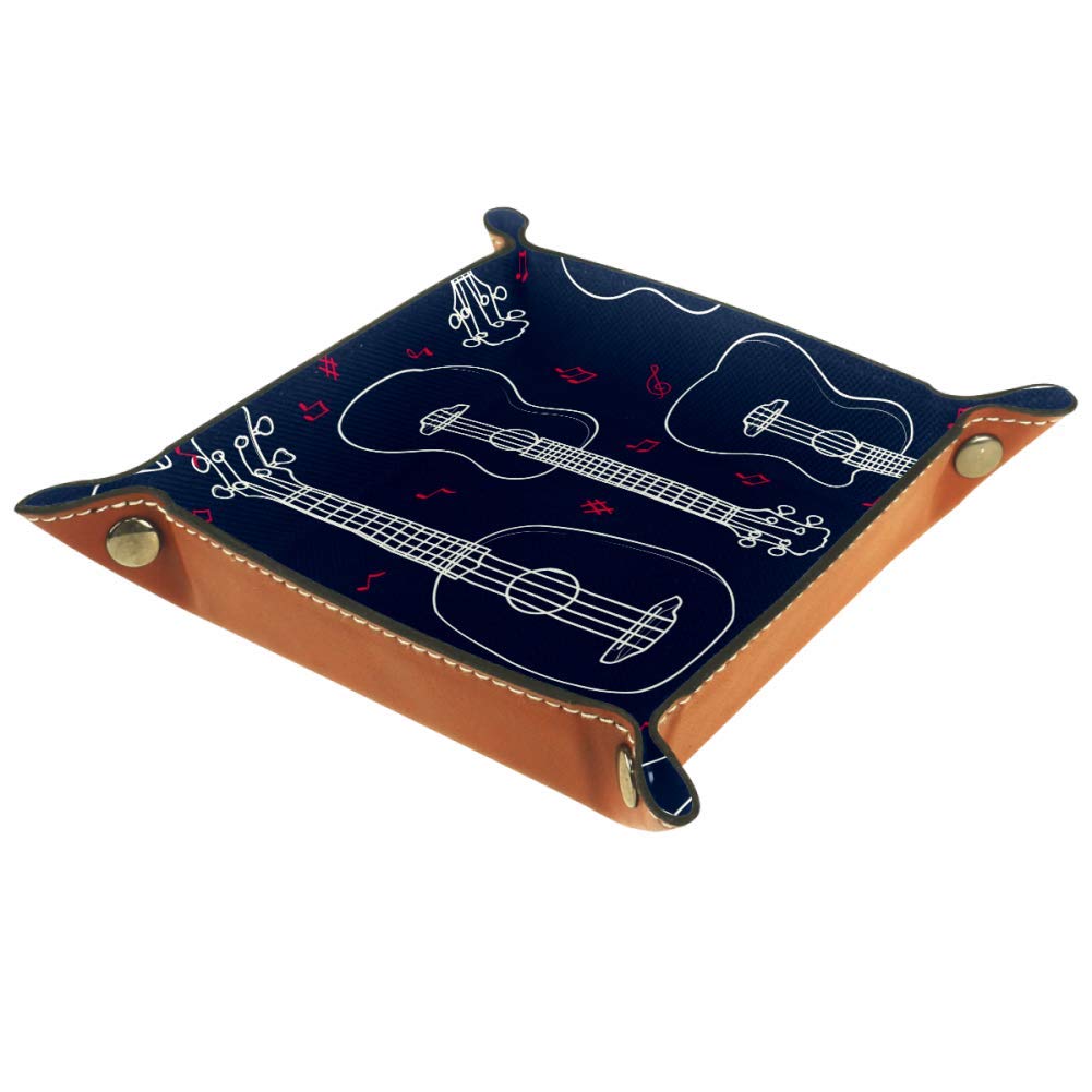 Hawaiian Ukulele Music Notes Leather Tray - 20.5x20.5cm Multifunctional Storage Box for Dice, Keys, Watches, Candy & Sundries | Perfect for Bedside, Entryway & Home Decor