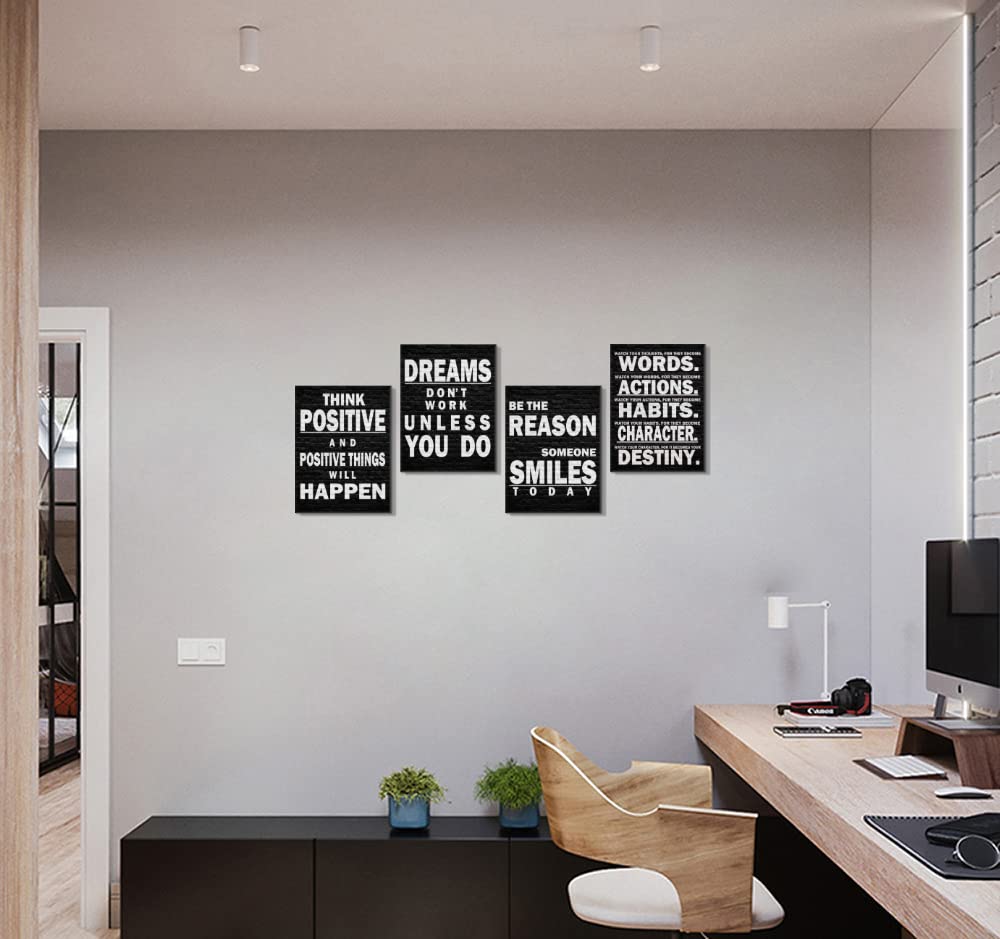 Black and White Motivational Wall Art Posters - Inspirational Quotes for Office, Workplace, Gym & School - Positive Wall Decor Signs (Dreams Don't Work Unless You Do, Watch Your Thoughts, Think Positive) - Perfect for Home Office, Study Room & Fitness Spaces