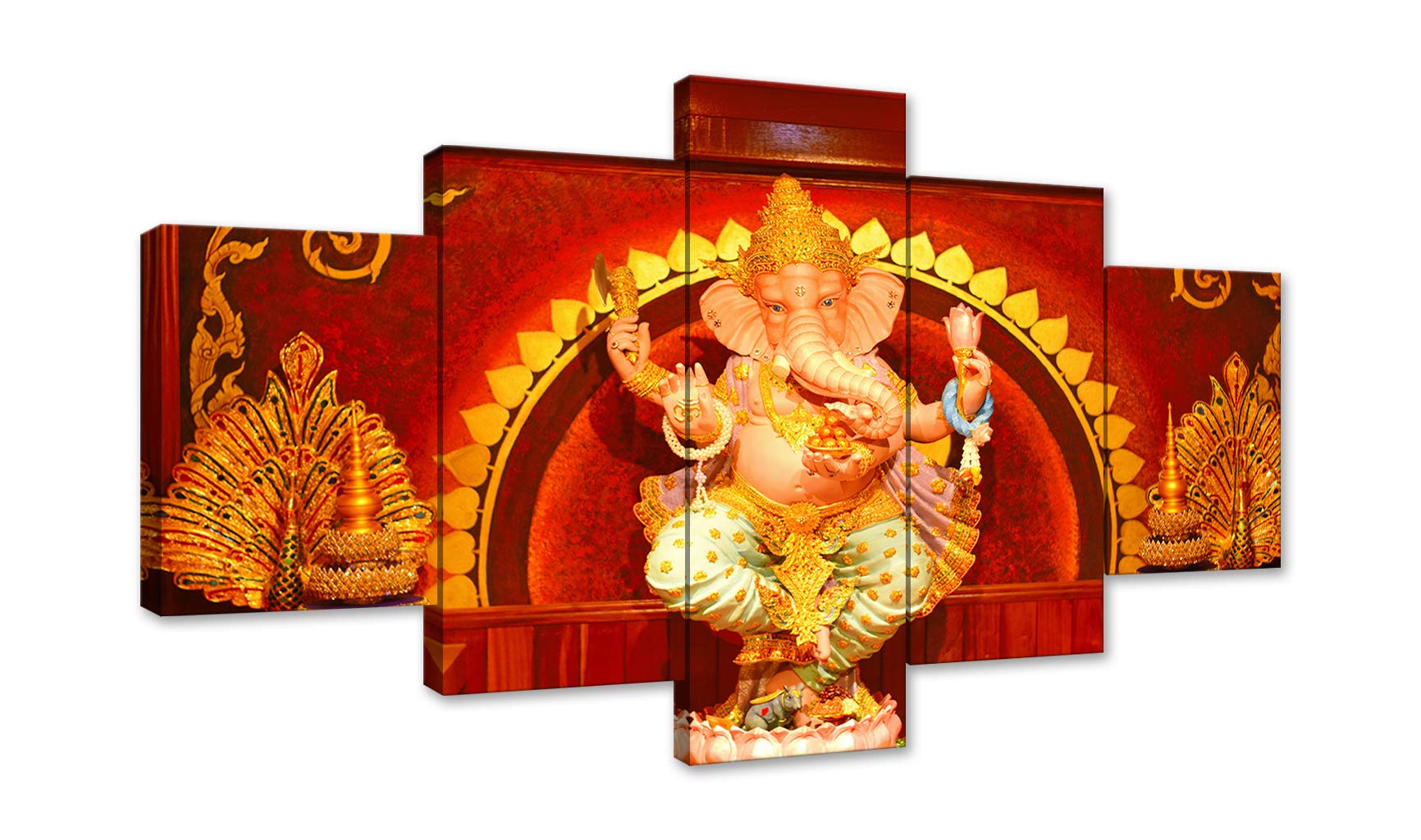 AMEMNY 5-Piece Hindu God Ganesha Elephant Canvas Wall Art Set - HD Printed Modern Home Decor Paintings, Framed & Ready to Hang for Living Room, Bedroom, Office & Meditation Space