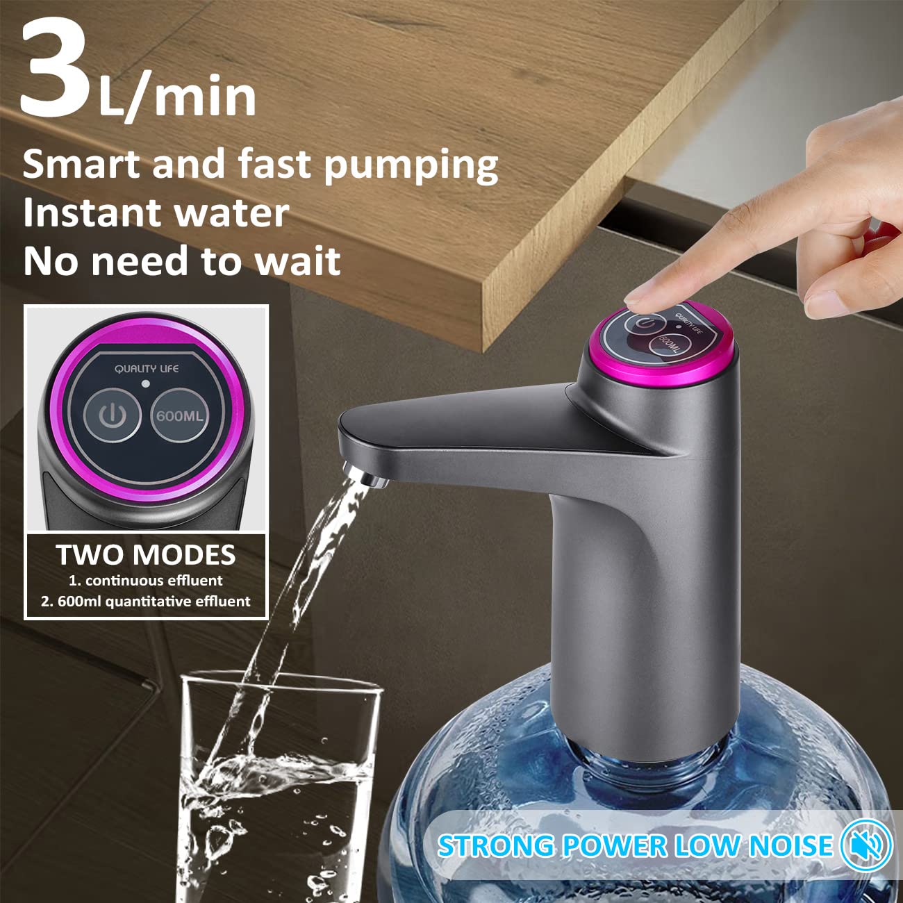 2-5 Gallon Portable Electric Water Dispenser Pump - USB Rechargeable Drinking Water Bottle Pump for Camping, Hiking, Home & Office Use | Universal for Water Jugs | Perfect for Outdoor Adventures & Daily Hydration (Black)