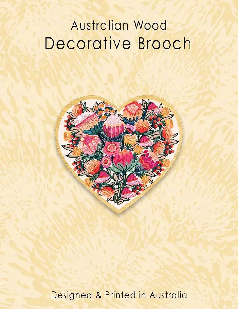 Flowers of Oz Heart Wooden Brooch - Handmade Wooden Floral Pin for Women - Perfect for Weddings, Parties & Everyday Fashion Accessories