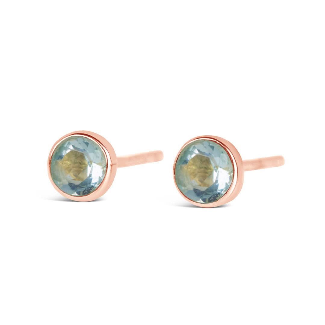 Blue Topaz Mini Stud Earrings in Rose Gold - December Birthstone Jewelry for Women | Perfect for Gifts, Parties & Everyday Wear