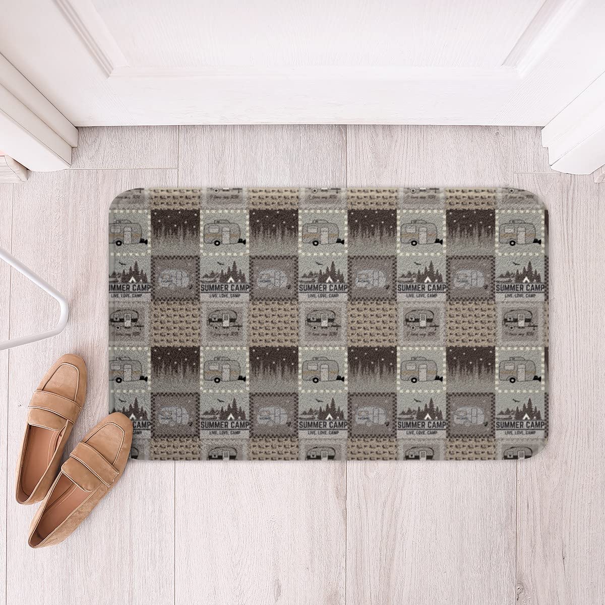 Kids Camping Bathroom Rugs - Cute Happy Farmhouse Buffalo Check Non-Slip Bath Mats for Boys & Girls, Soft Cozy Shower Floor Mat 16