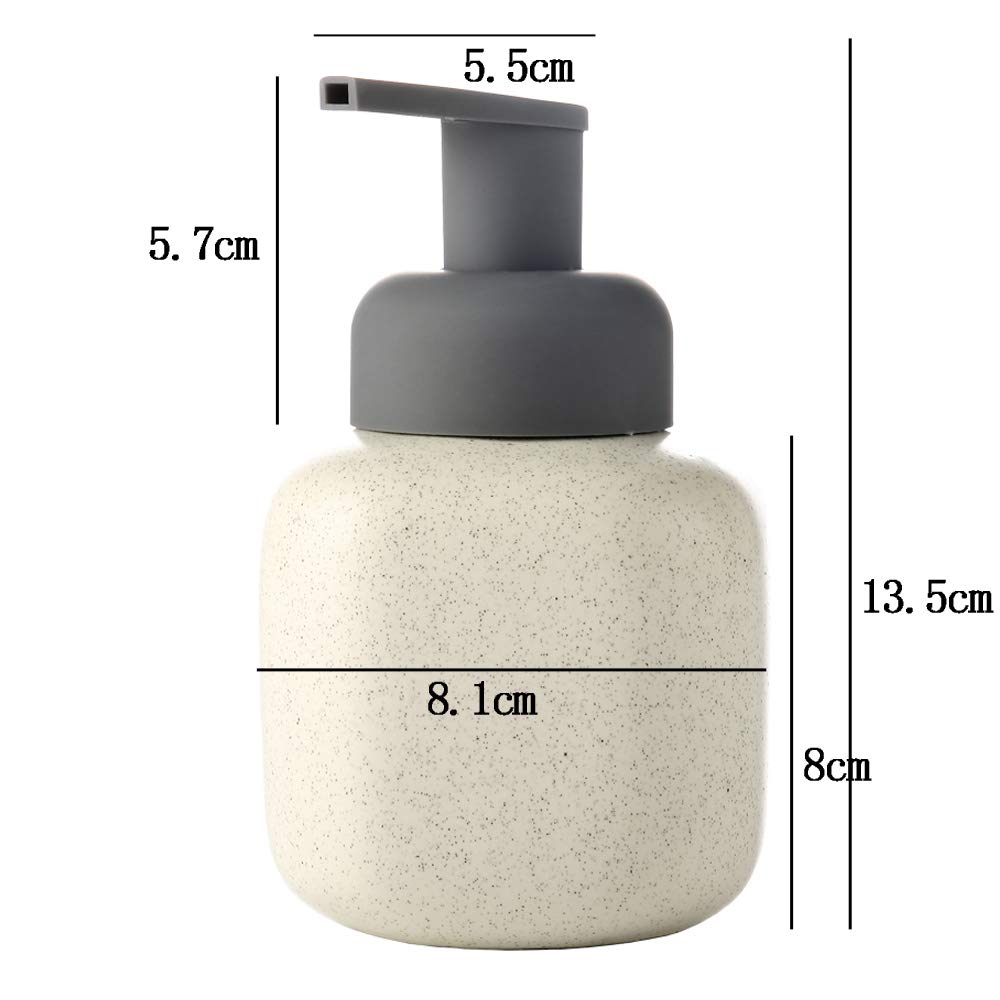 White 300ml Small Square Ceramic Foaming Soap Dispenser Pump Bottle for Kitchen, Bathroom Countertop & Vanity - Perfect for Hand Wash, Dish Soap & Lotion Dispensing