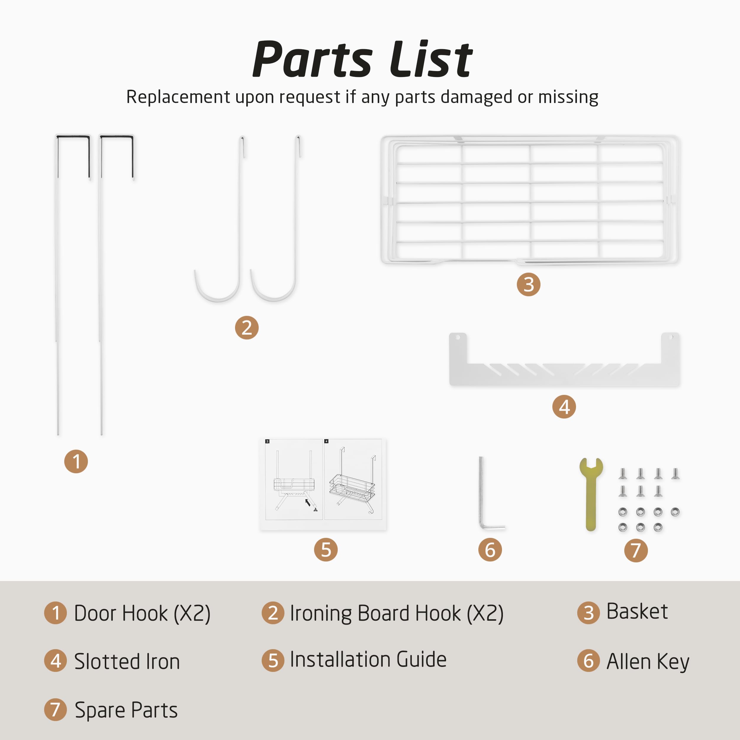 Over The Door Ironing Board Holder - White Ironing Board Hanger with Storage Shelf for 1-3/8