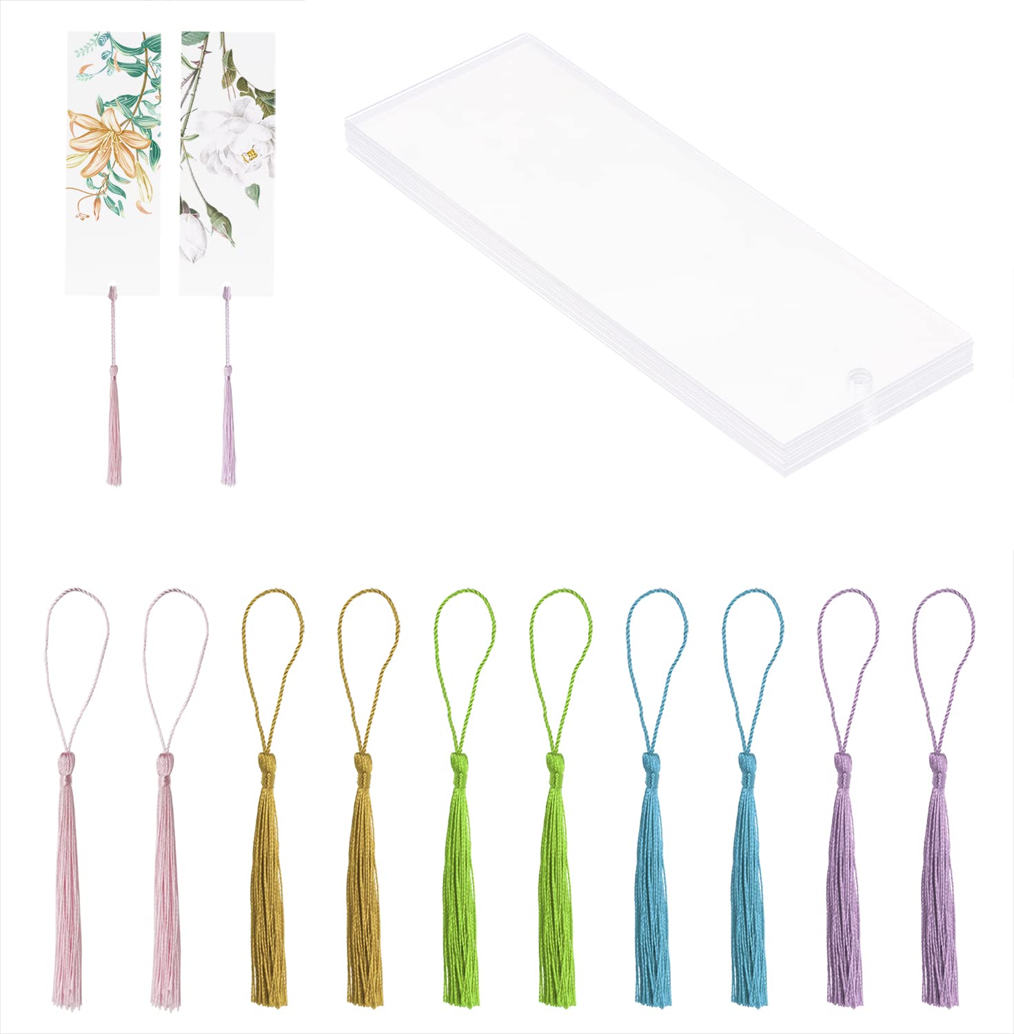 10Pcs Clear Acrylic Bookmarks - Transparent Rectangle Plastic DIY Craft Markers with Tassels for Reading, Bible Study, Graduation Gifts & Book Lovers (Perfect for Journals, Notebooks, Bible, and Gift Tags)