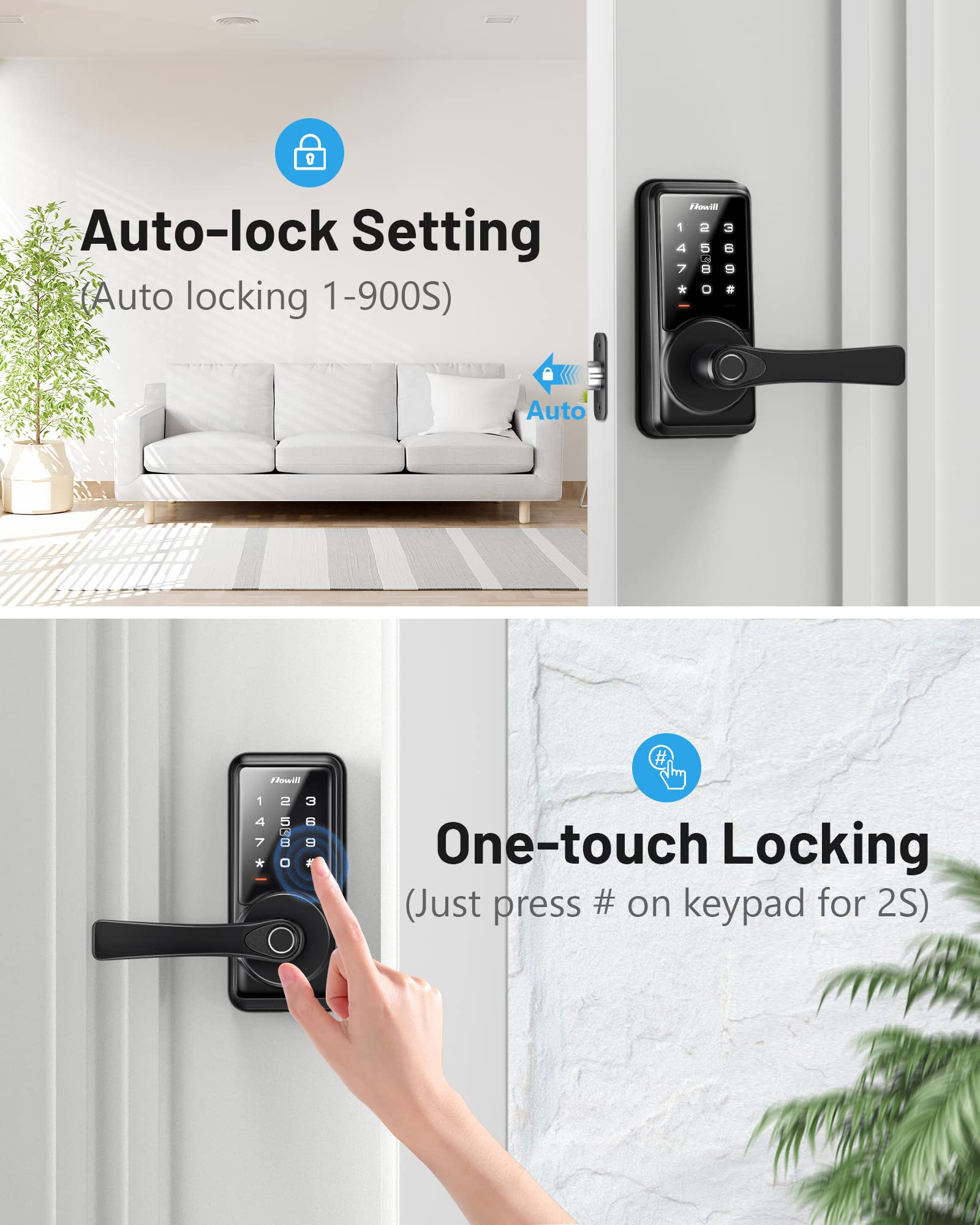 Zowill Smart Door Lock - Keyless Entry Fingerprint Deadbolt with App Control, Auto Lock & Easy Installation for Home Security | Perfect for Apartments, Vacation Rentals & Smart Homes