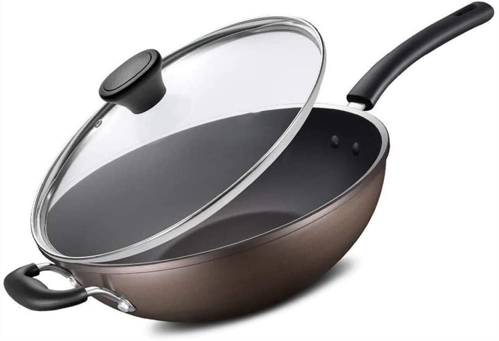 Nonstick Wok Pan with Lid - Flat Bottom Stir Fry Pan for Gas, Electric & Induction Stoves - Perfect for Asian Cooking, Stir-Frying & Sautéing