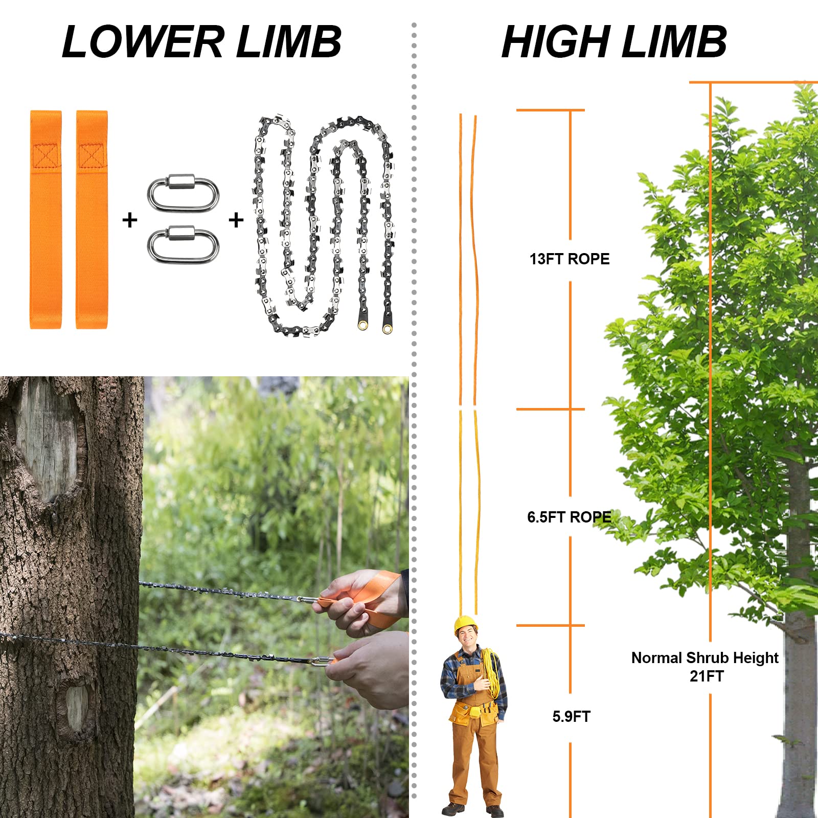 Premium 55 Inch High Limb Rope Saw with Dual Ropes & 70 Sharp Teeth Blades - Best Folding Pocket Chainsaw for Camping, Survival Gear, Hunting | Perfect for Tree Trimming, Outdoor Adventures & Emergency Preparedness