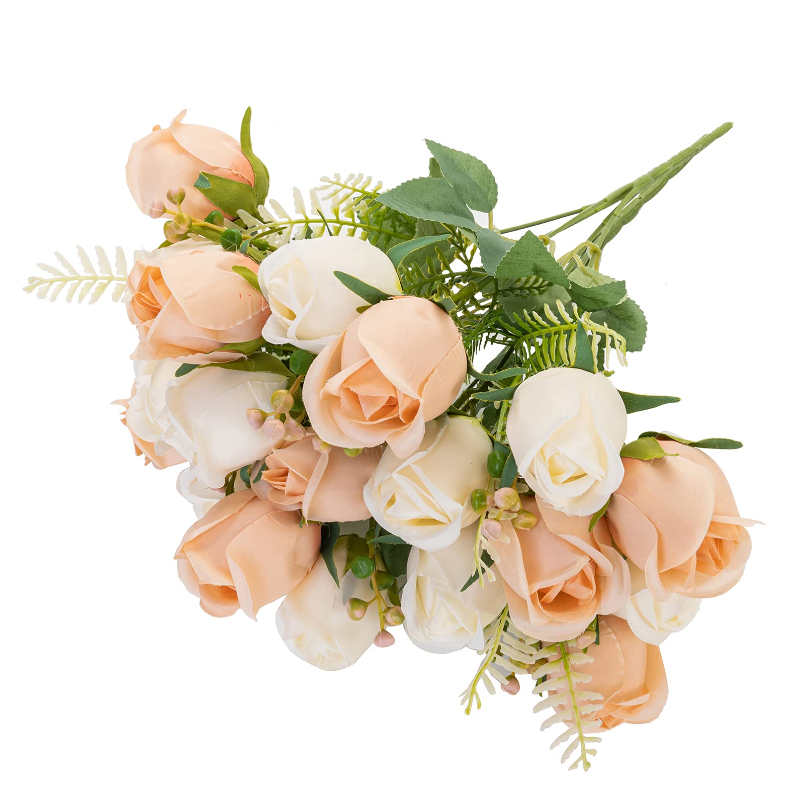 FuleHouzz Artificial Silk Rose Flowers - 20 Heads, 2 Bundles Bulk Bridal Bouquet for Wedding, Home, Valentine's Day Party Decor in Champagne & Cream - Perfect for Centerpieces, Table Arrangements & DIY Crafts