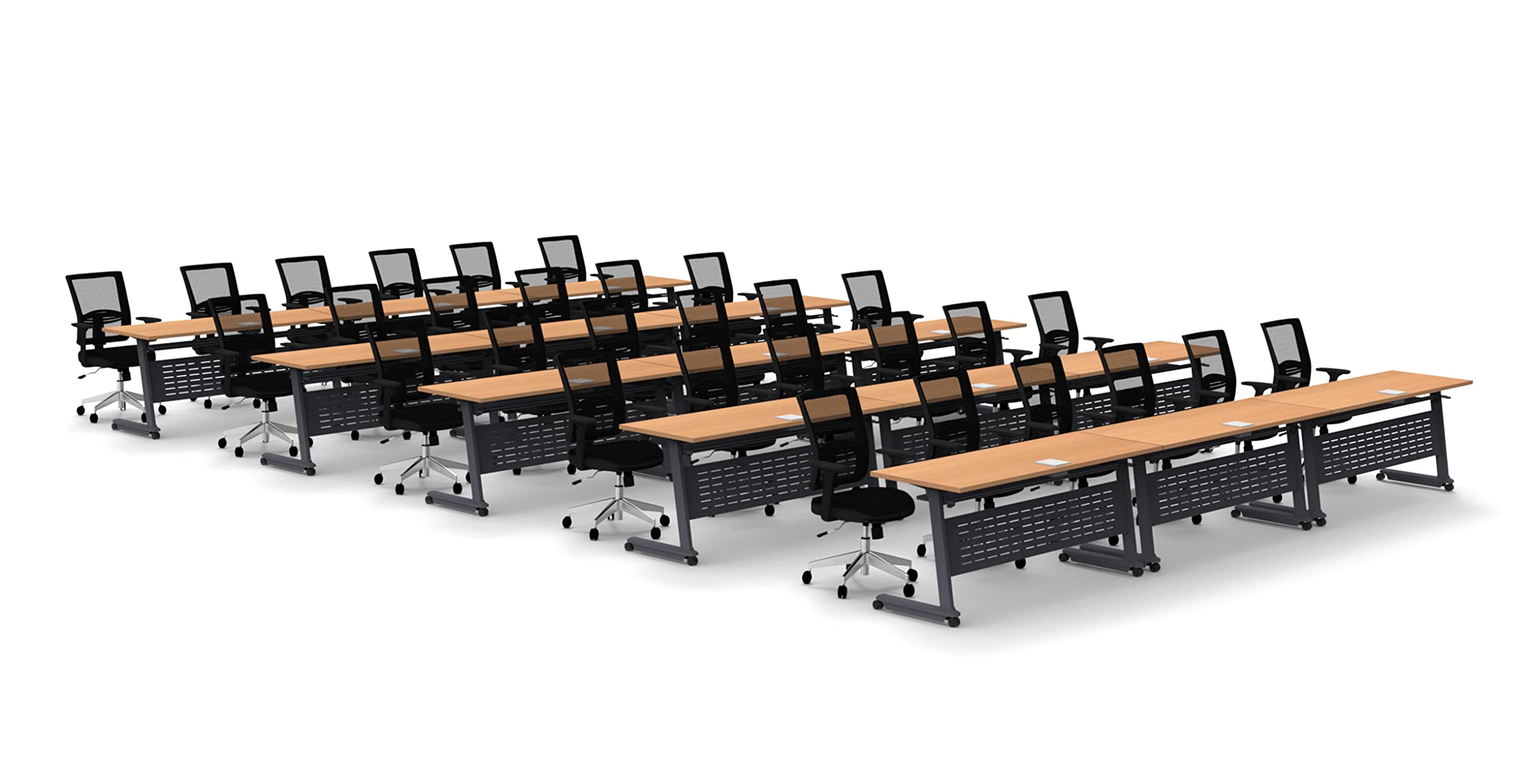 45-Piece Beech Folding Conference Table Set with Industrial Casters - Z-Base Design, Modesty Panel, Shelf & Power/USB Outlets - Perfect for Training Meetings, Seminars & Classrooms (Includes Seating)