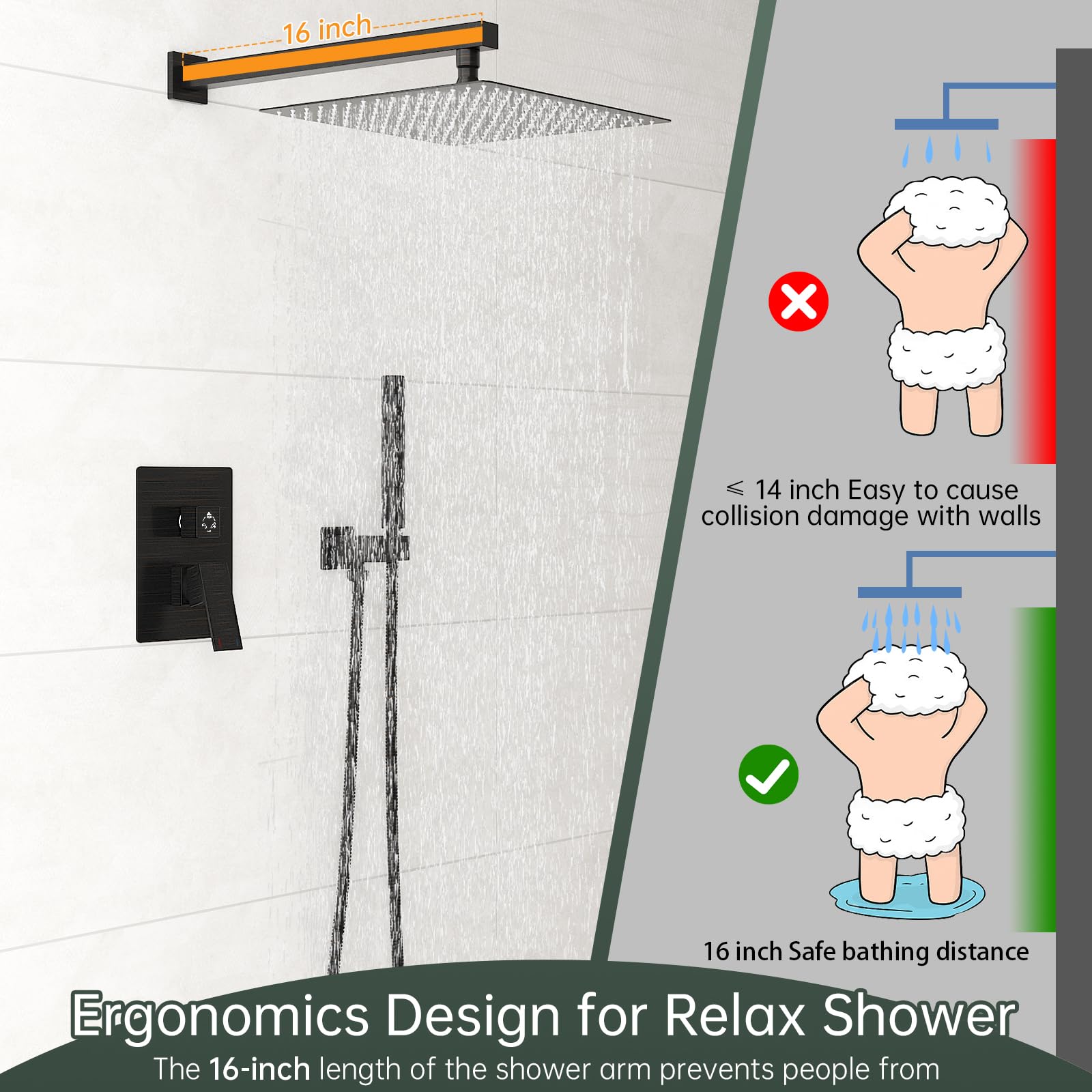 Hoimpro 12 Inch Bronze Rain Shower Head with Handheld Shower Combo - Wall Mounted Rainfall Shower System Set (Oil Rubbed Bronze Finish) for Bathroom Remodel & Spa-Like Shower Experience