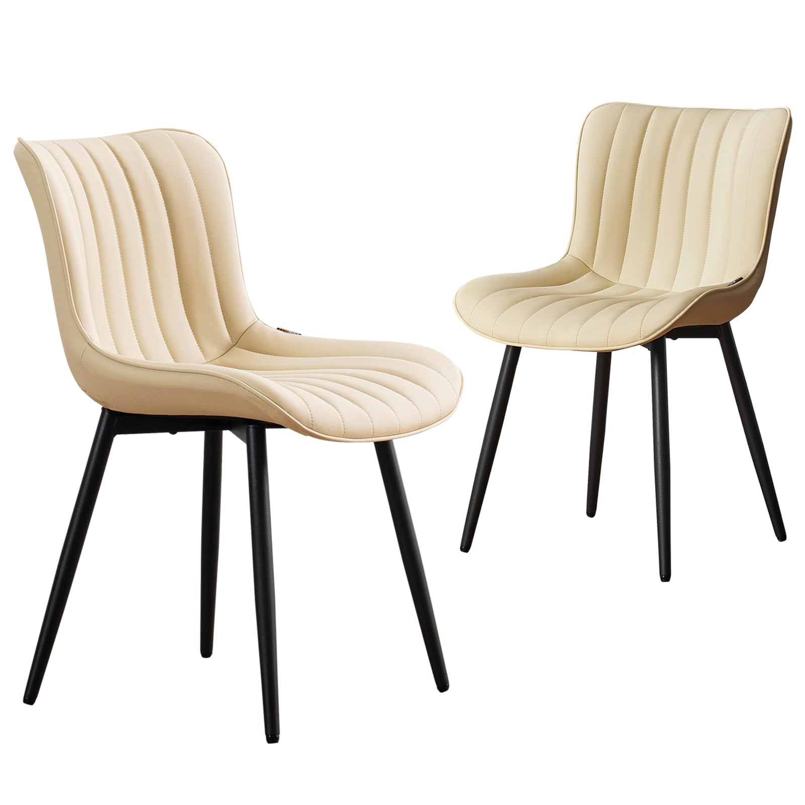 YOUNUOKE Beige Dining Chairs Set of 2 - Mid Century Modern Upholstered Kitchen Chairs with Faux Leather & Metal Legs - Armless Side Chairs for Dining Room, Living Room & Kitchen Decor