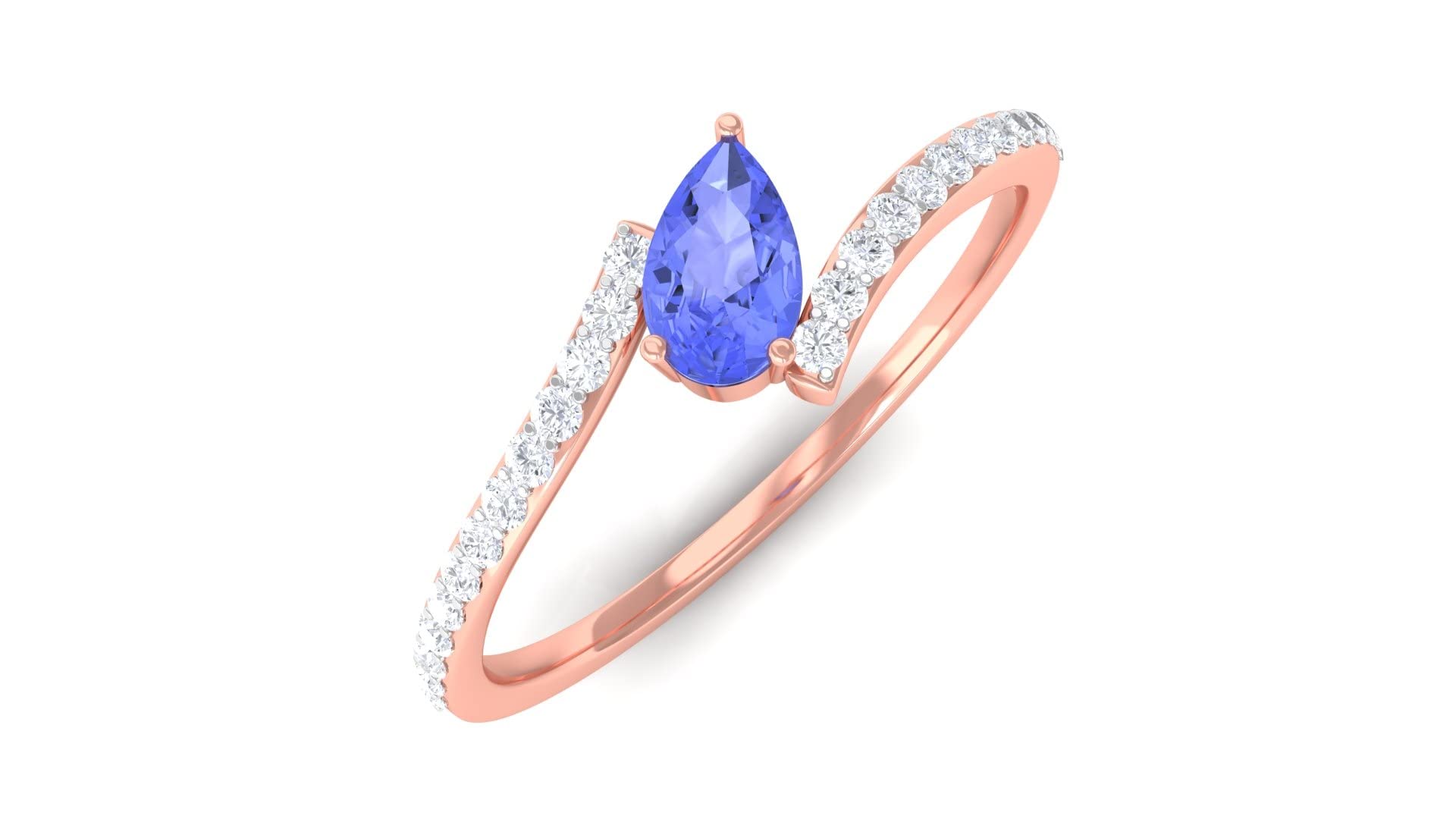1/2 CT Teardrop Tanzanite & Diamond Bypass Promise Ring in 14K Solid Gold - December Birthstone Jewelry for Women, Unique Tilted Tanzanite Engagement Ring for Her - Perfect for Anniversaries, Proposals & Special Occasions
