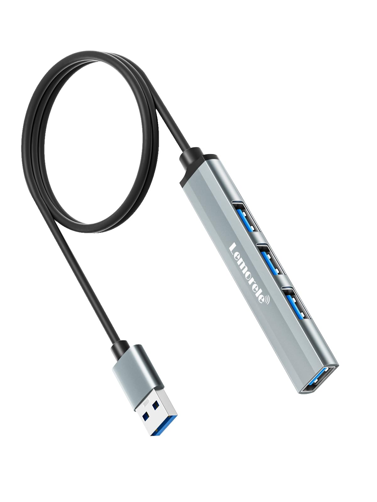 Lomorele 4-Port USB Hub with 3 USB 2.0 & 1 USB 3.0 Ports - Ultra Slim Portable USB Splitter for Laptop, PC, Mac Mini/Pro - 120cm Cable for Desk Extension (Ideal for Office, Home & Travel Use)