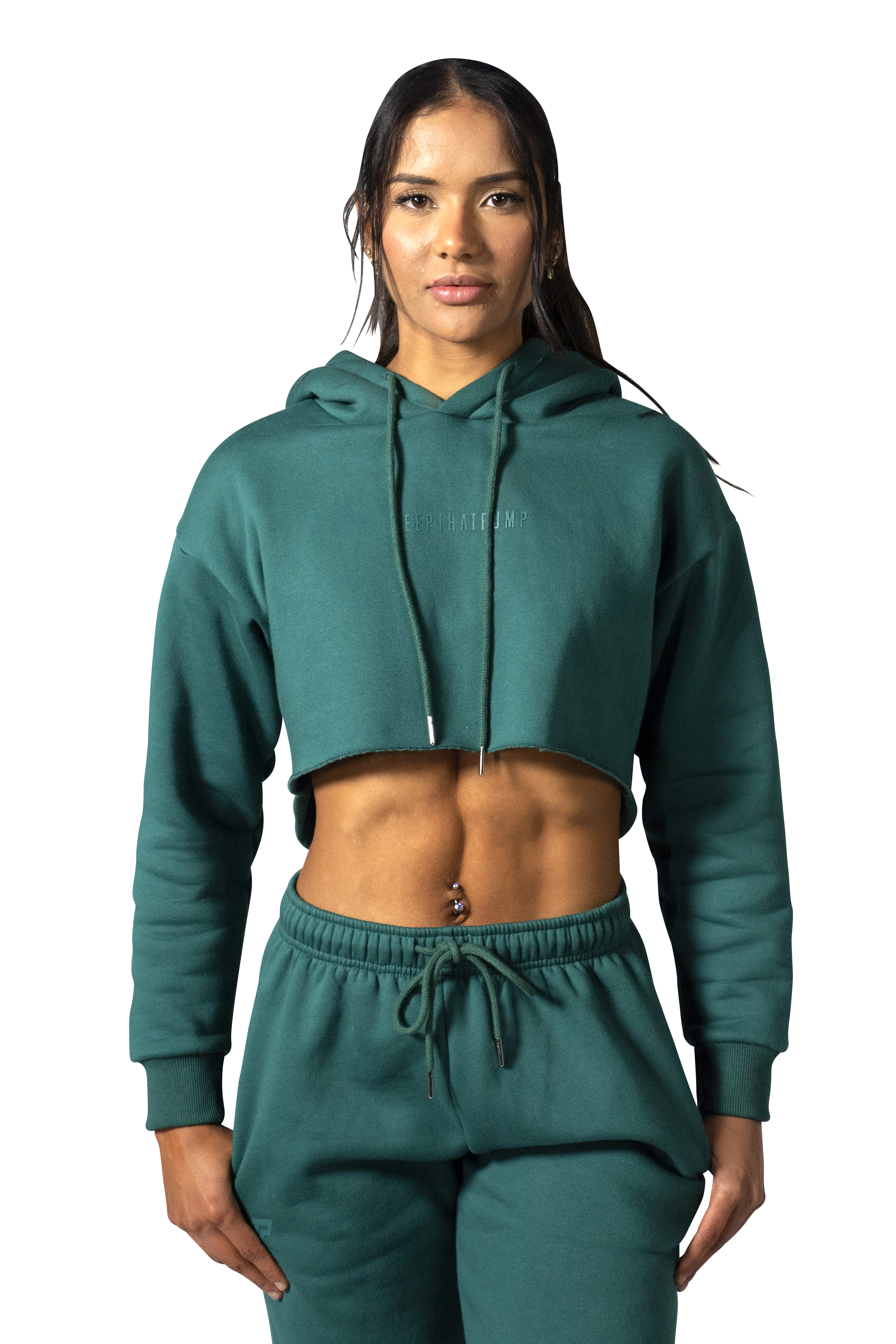 Series 1 Cropped Hoodie for Women - Soft Cotton Pullover Sweatshirt in Forest Green | Casual Streetwear, Gym, Lounge & Everyday Wear