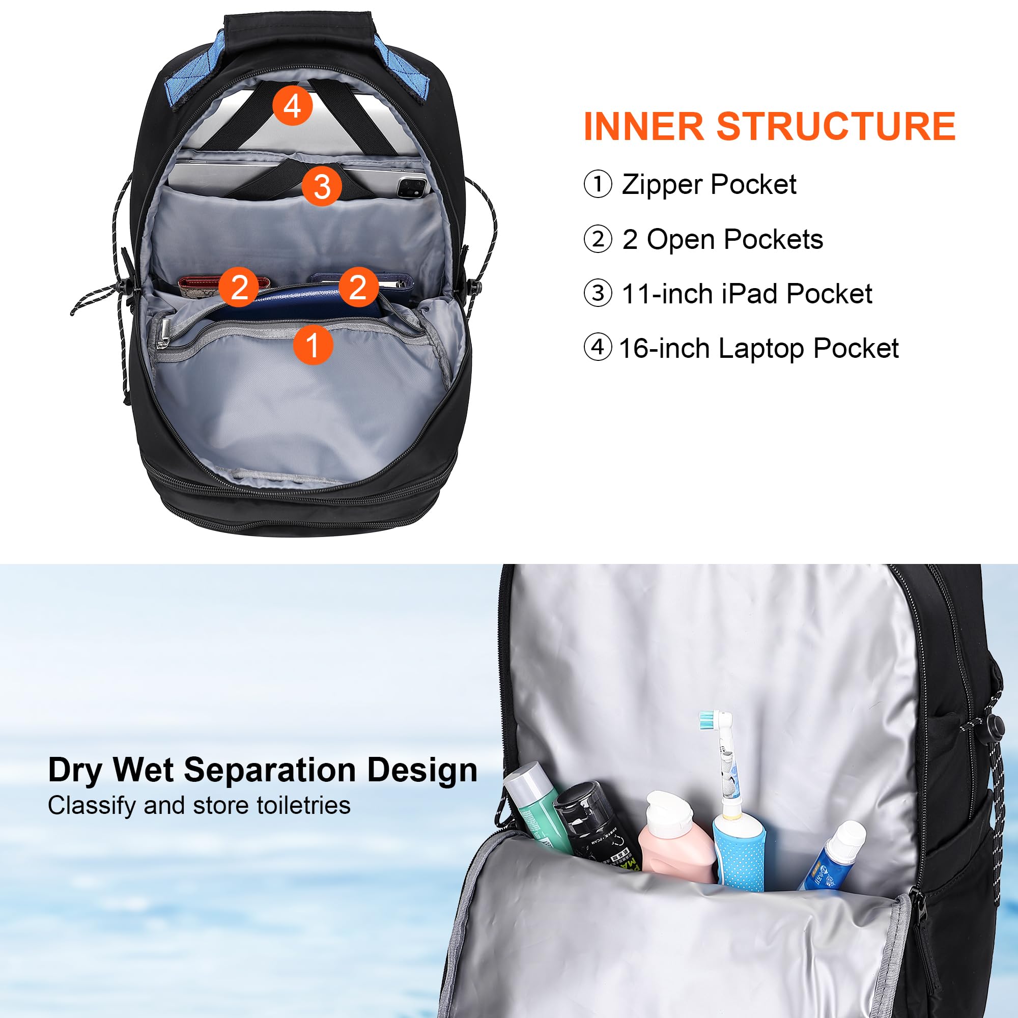 PIJUSHI Travel Laptop Backpack for Women & Men - Airline Approved Carry On Backpack with Multiple Pockets - Small Daypack for Work, School & Business Trips (PE031 Black)