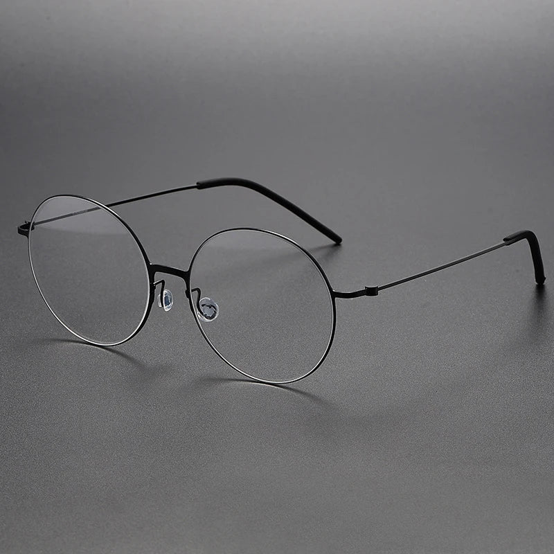 Unisex Black Titanium Round Full Rim Screwless Eyeglasses 5516 - Lightweight & Durable for Work, Reading & Everyday Wear