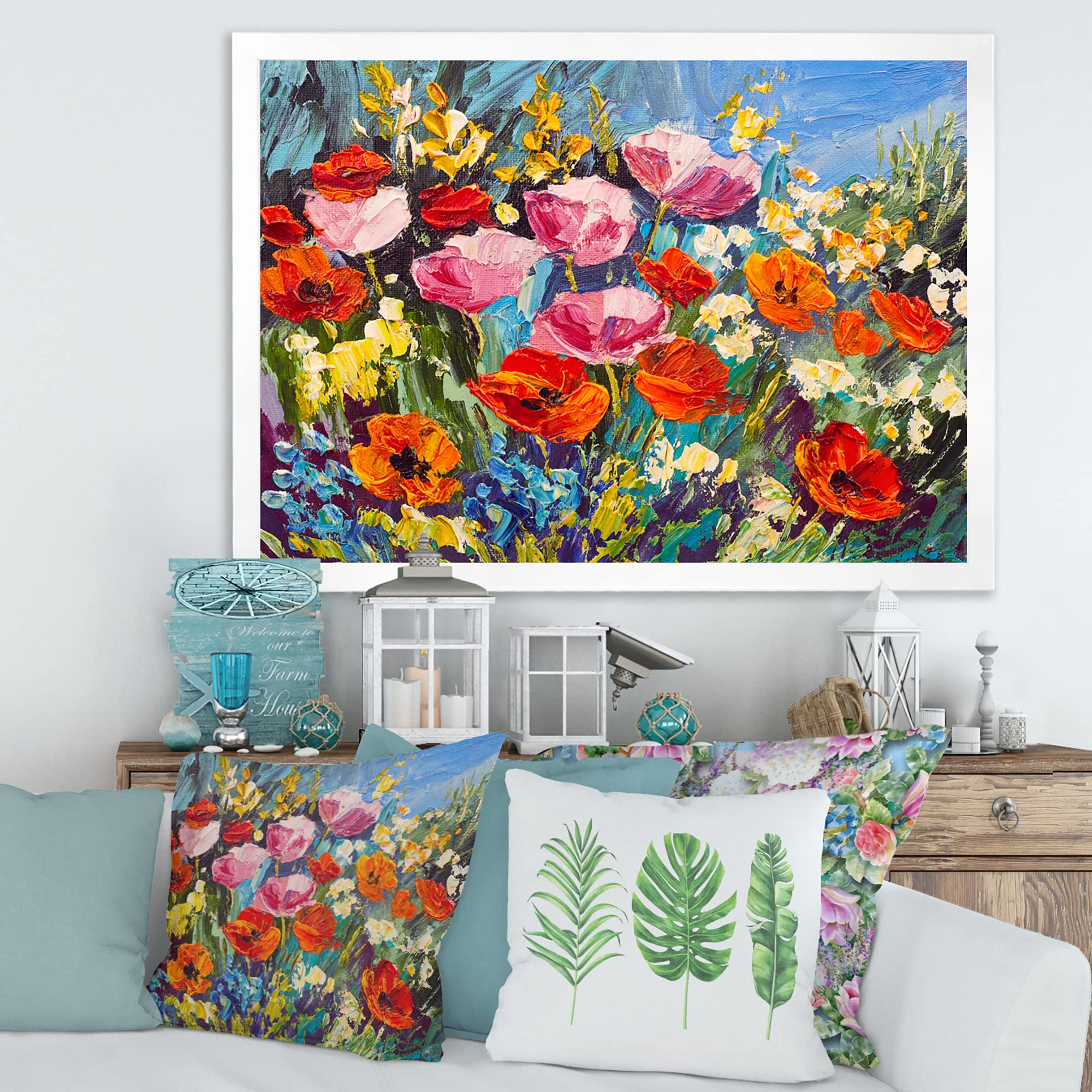 Vibrant Spring Wildflowers Framed Wall Art - Handmade Traditional Floral Painting for Living Room, Bedroom & Office Decor