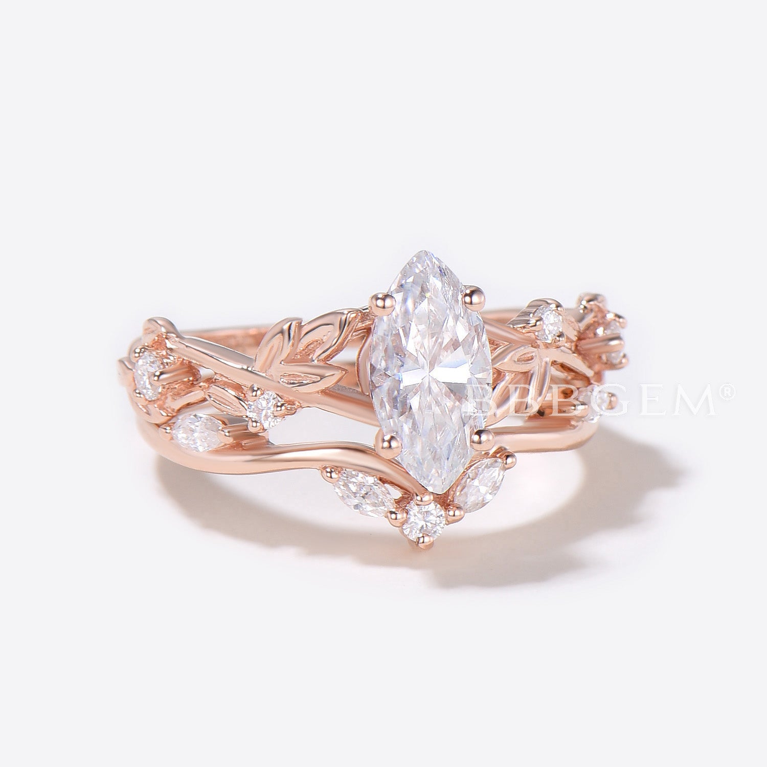 Marquise Cut Moissanite Engagement Ring Set with Leaf Branch Design - Perfect for Wedding Proposals, Anniversaries & Romantic Gifts