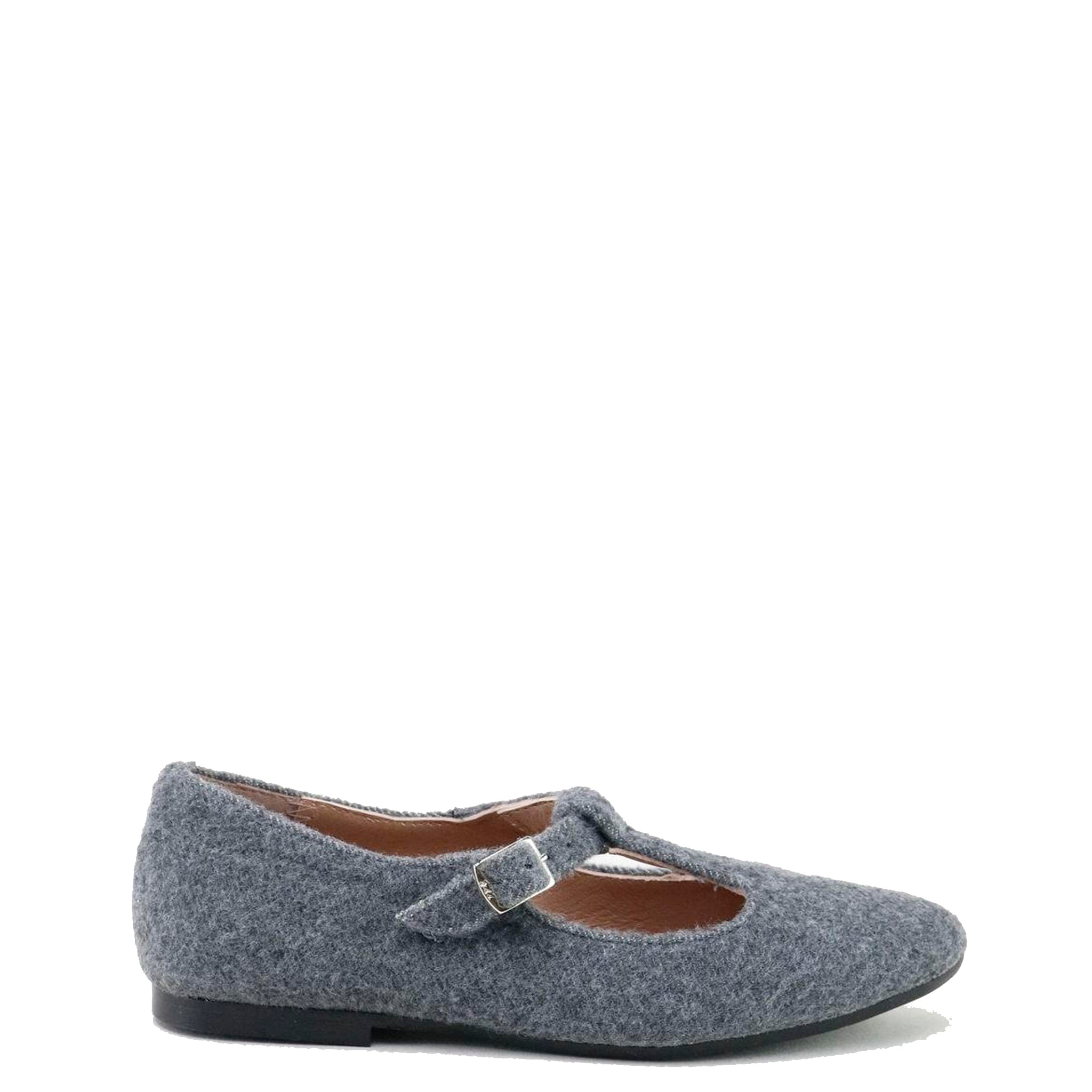 Stylish Gray Wool Pointed Toe T-Strap Mary Jane Shoes for Women | Comfortable & Elegant Flats | Perfect for Office, Weddings & Casual Outings