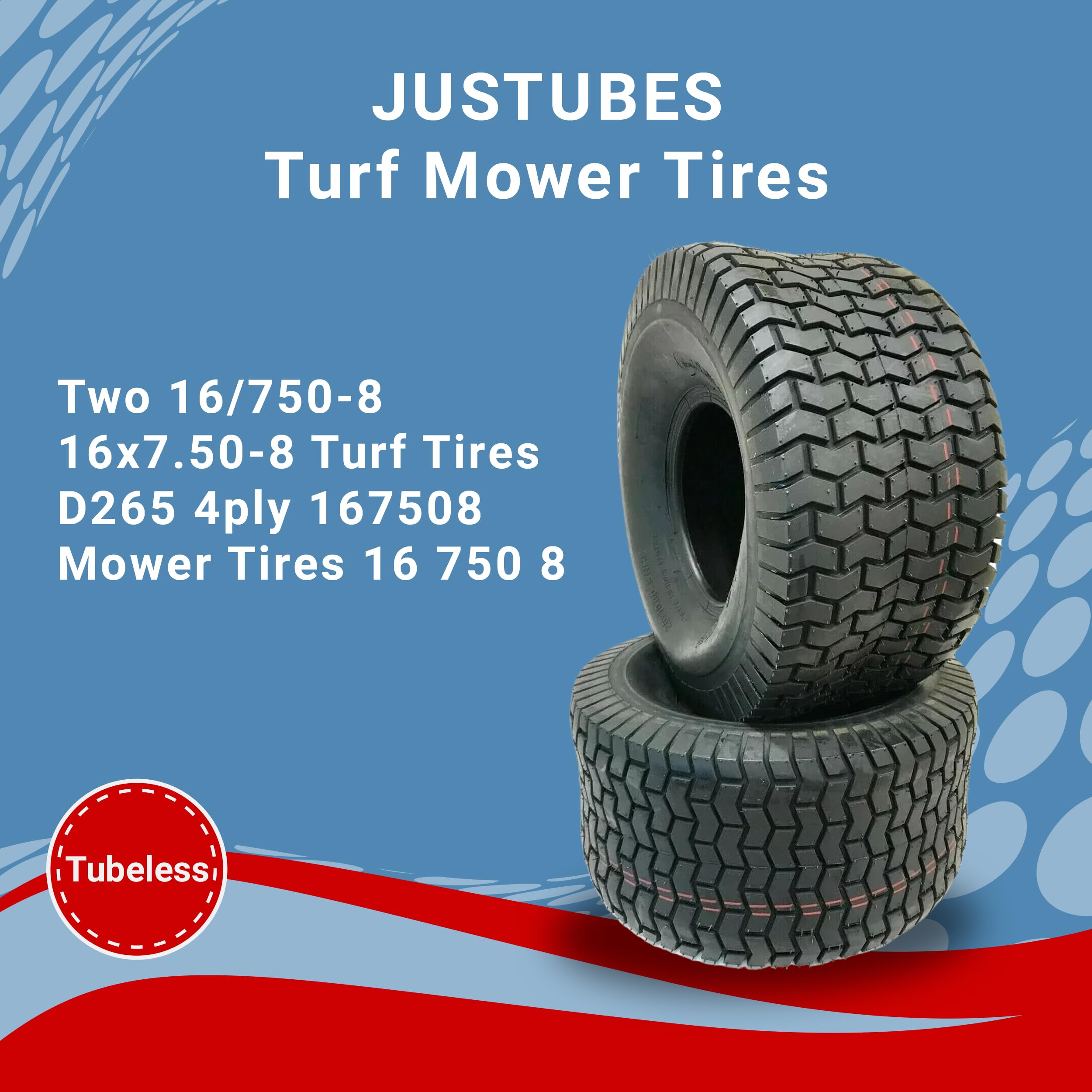 **16x7.50-8 Turf Tires (2-Pack) – 4-Ply D265 Mower Tires for Lawn Tractors & Zero-Turn Mowers – Durable, Long-Lasting Performance – Ideal for Golf Courses, Parks & Residential Lawns**