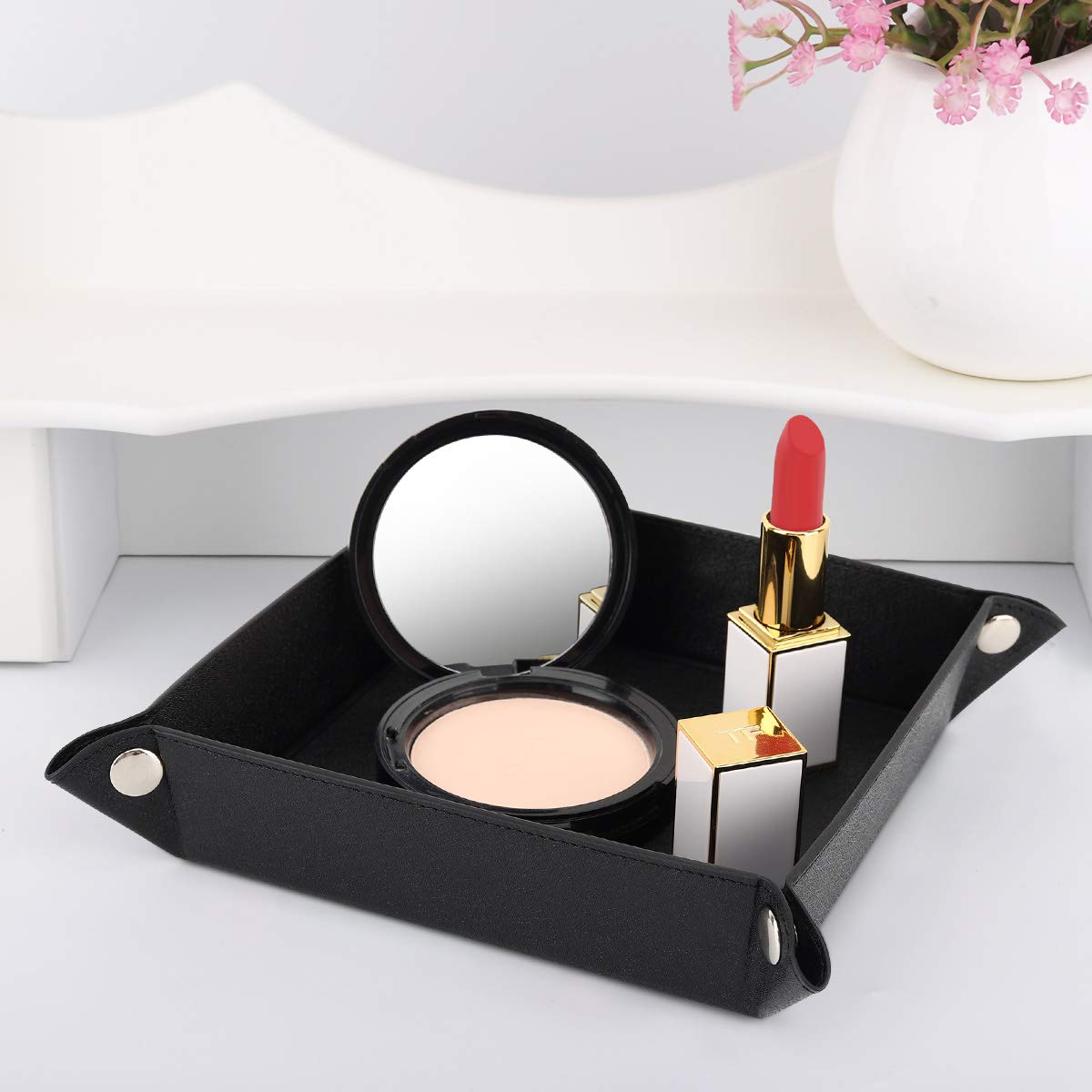 Premium PU Leather Valet Tray for Men & Women - Organizer Tray for Wallet, Keys, Coins, Jewelry & Phone - Elegant Entryway, Bathroom & Desktop Storage Solution - Black