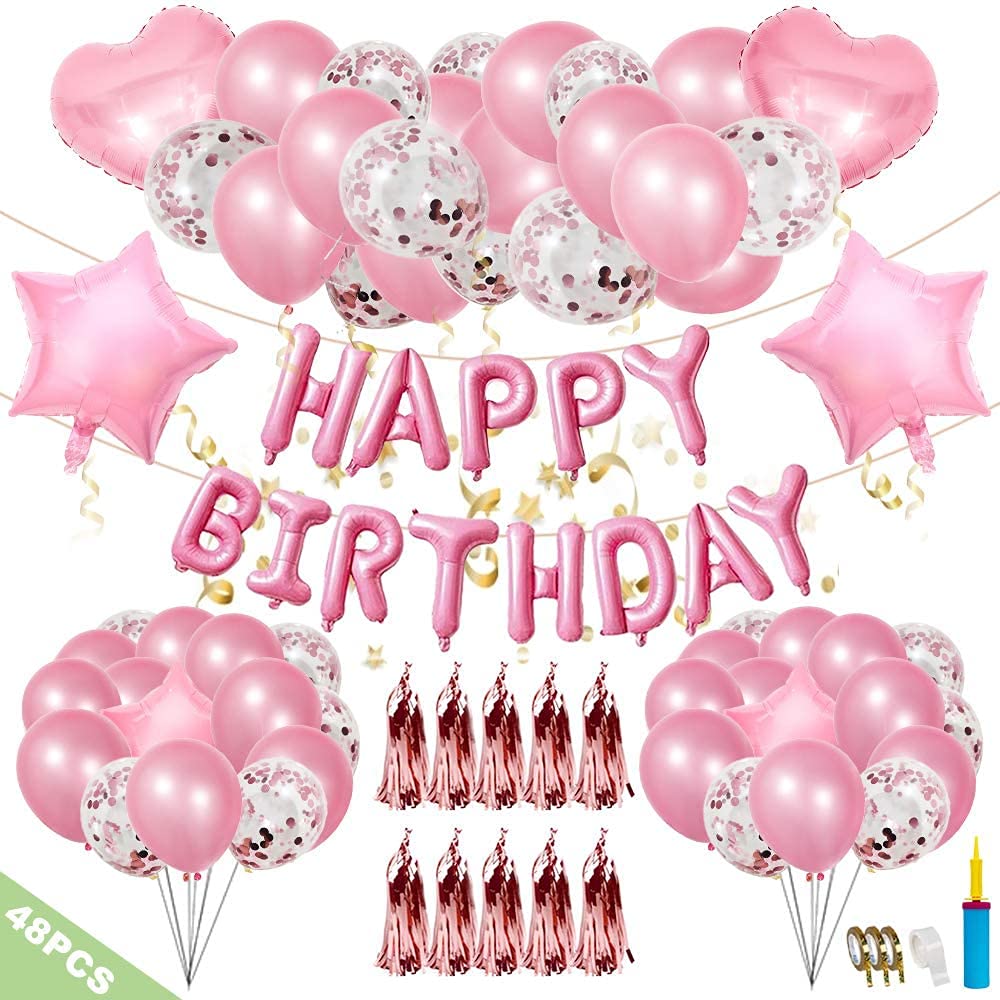 Pink Birthday Decorations for Women, Girls & Grandma - Balloons, Banners, Paper Tassels & Party Supplies for 1st, 3rd, 18th, 20th Birthday Celebrations - Perfect for Home Parties, Baby Showers & Special Occasions