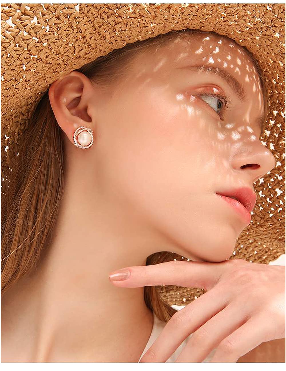 Elegant White Pearl Stud Earrings for Women - Cultured Freshwater Pearls with CZ Pave Setting | Perfect for Weddings, Parties & Everyday Wear