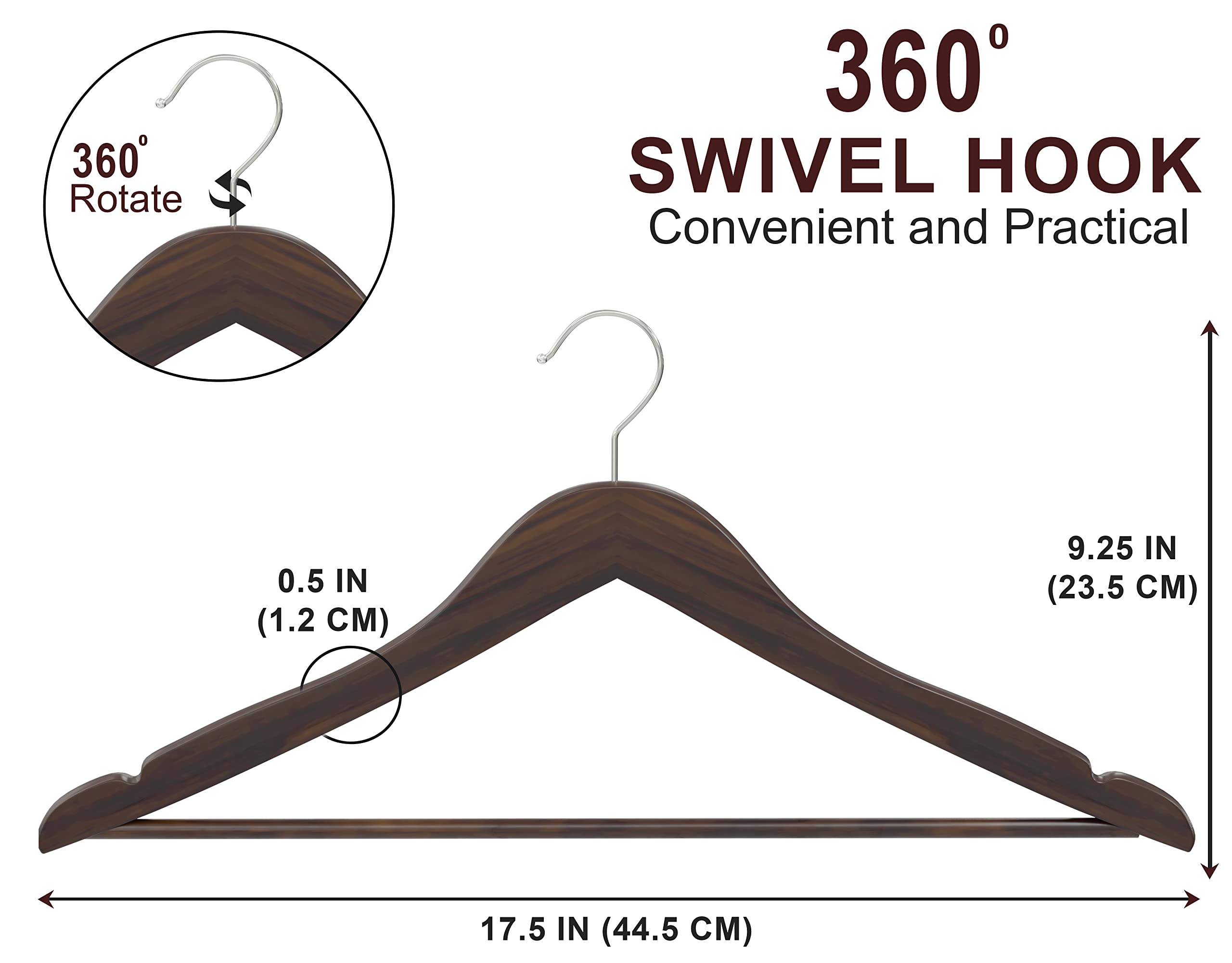 Utopia Home Premium Wooden Hangers 30 Pack - Durable Slim Coat Hangers for Closet Organization - 360° Rotating Hook Wooden Suit Hangers with Shoulder Grooves (Vintage Brown) - Perfect for Wardrobe, Dry Cleaning & Travel Luggage
