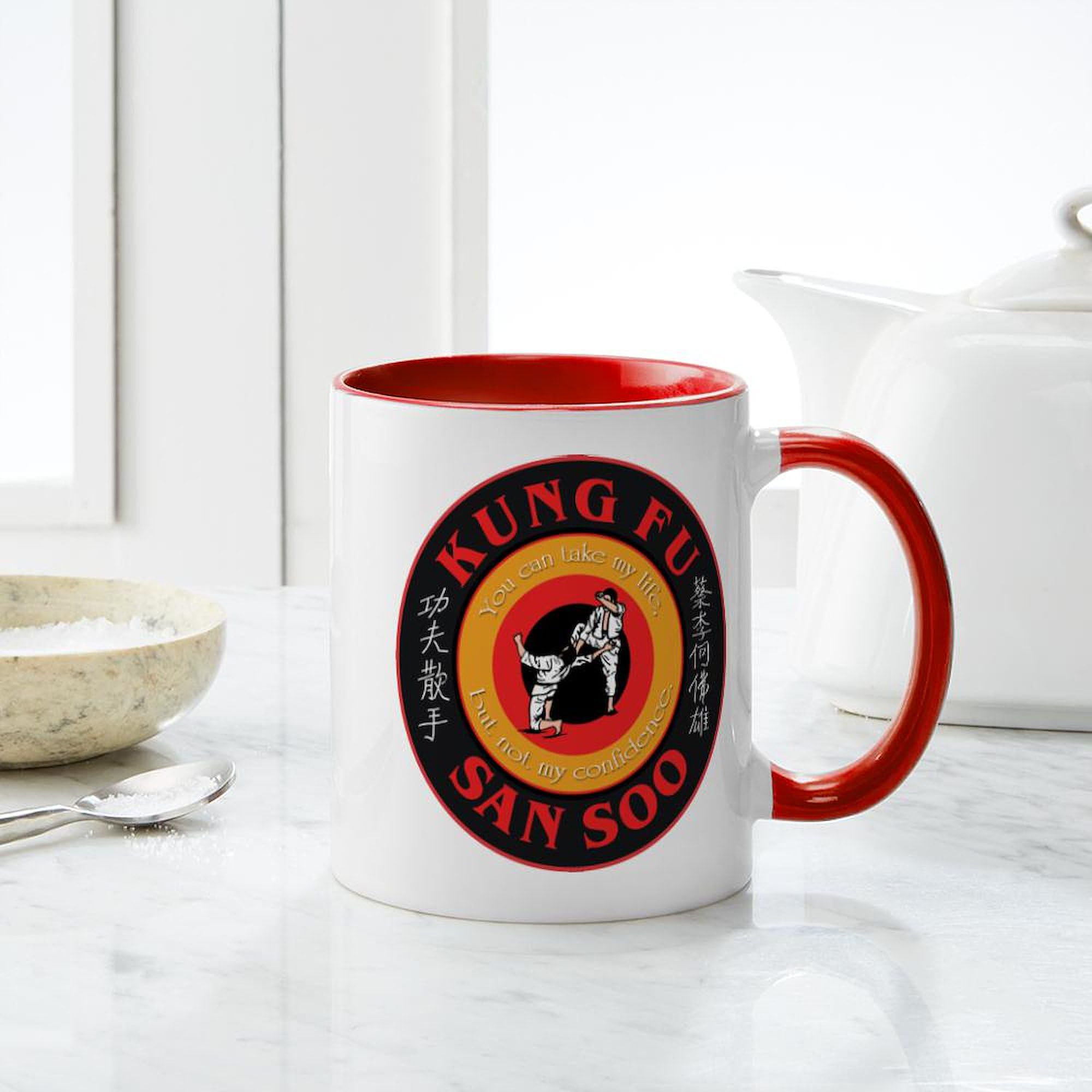 San Soo Kung Fu 11 oz Ceramic Coffee Mug - 325ml White Tea Cup for Martial Arts Enthusiasts - Perfect for Home, Office & Training Studio Use