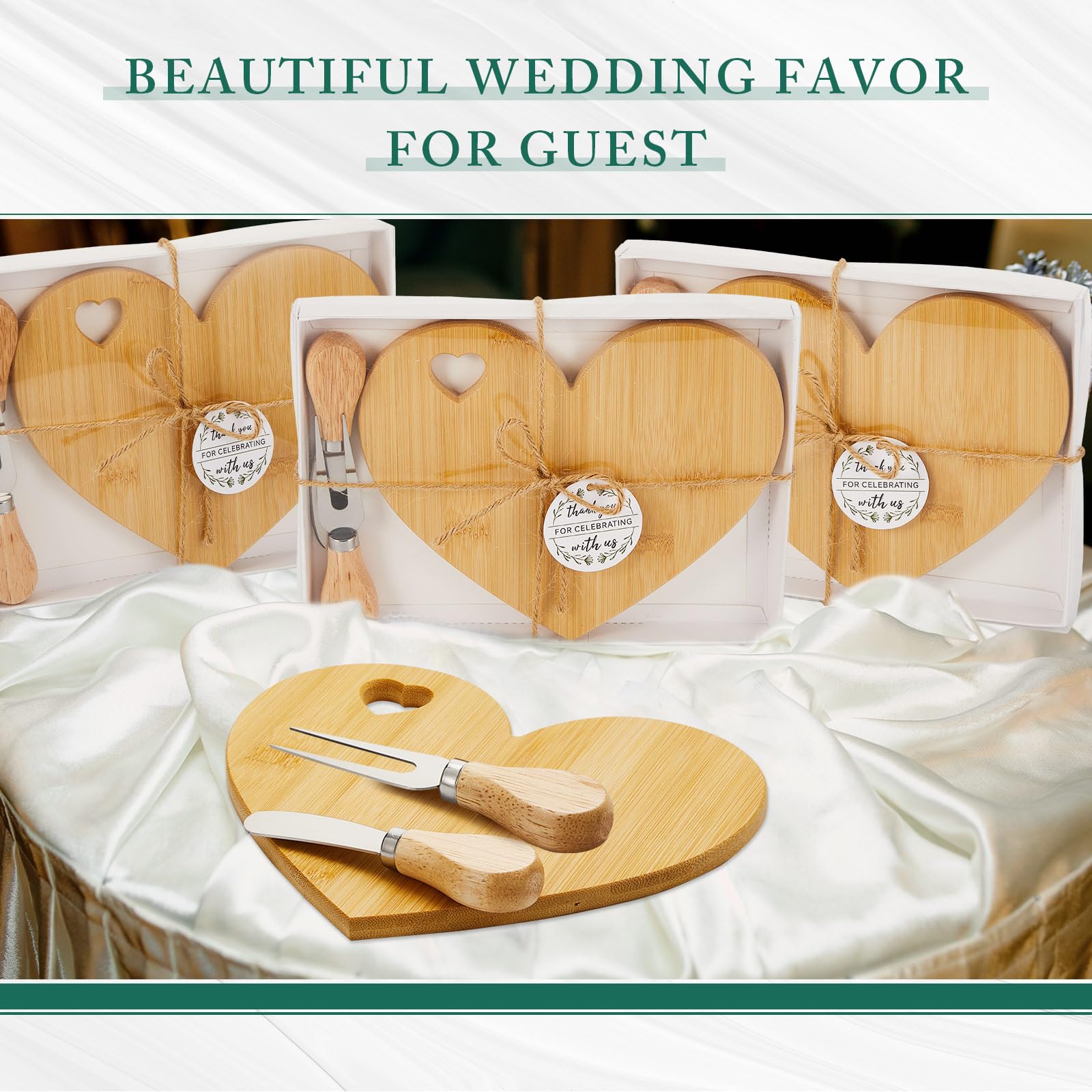 36-Piece Heart-Shaped Cheese Board Set with Wooden Knives - Mini Charcuterie Platter for Bridal Shower Favors, Wedding Guest Gifts, Baby Showers, Birthdays & Valentine's Day (Bamboo Color) - Perfect for Cheese Tastings, Charcuterie Parties & Romantic Picnics